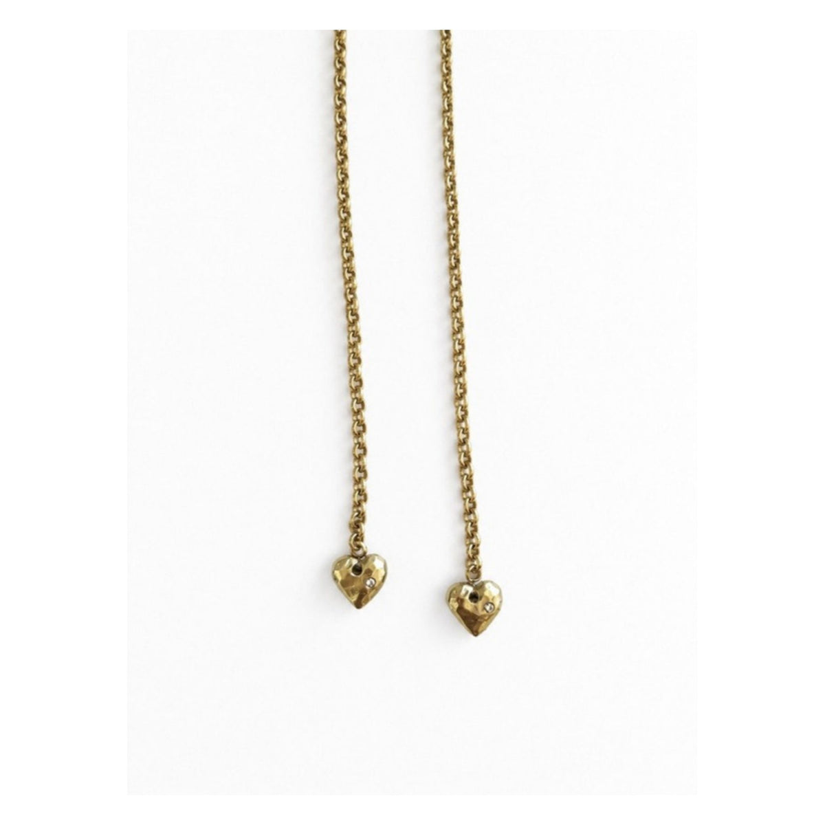 Sunny's Lariat Necklace gold chain with charm option 8, puff heart charms, by Taylor & Tessier