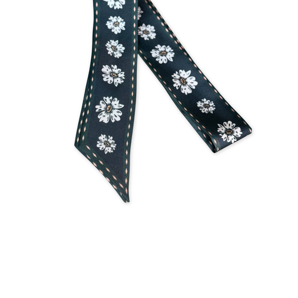 Silk Neck and Hair Twilly in Western Flower Black and White from GHC Ranch Co, a narrow silk neck or hair scarf