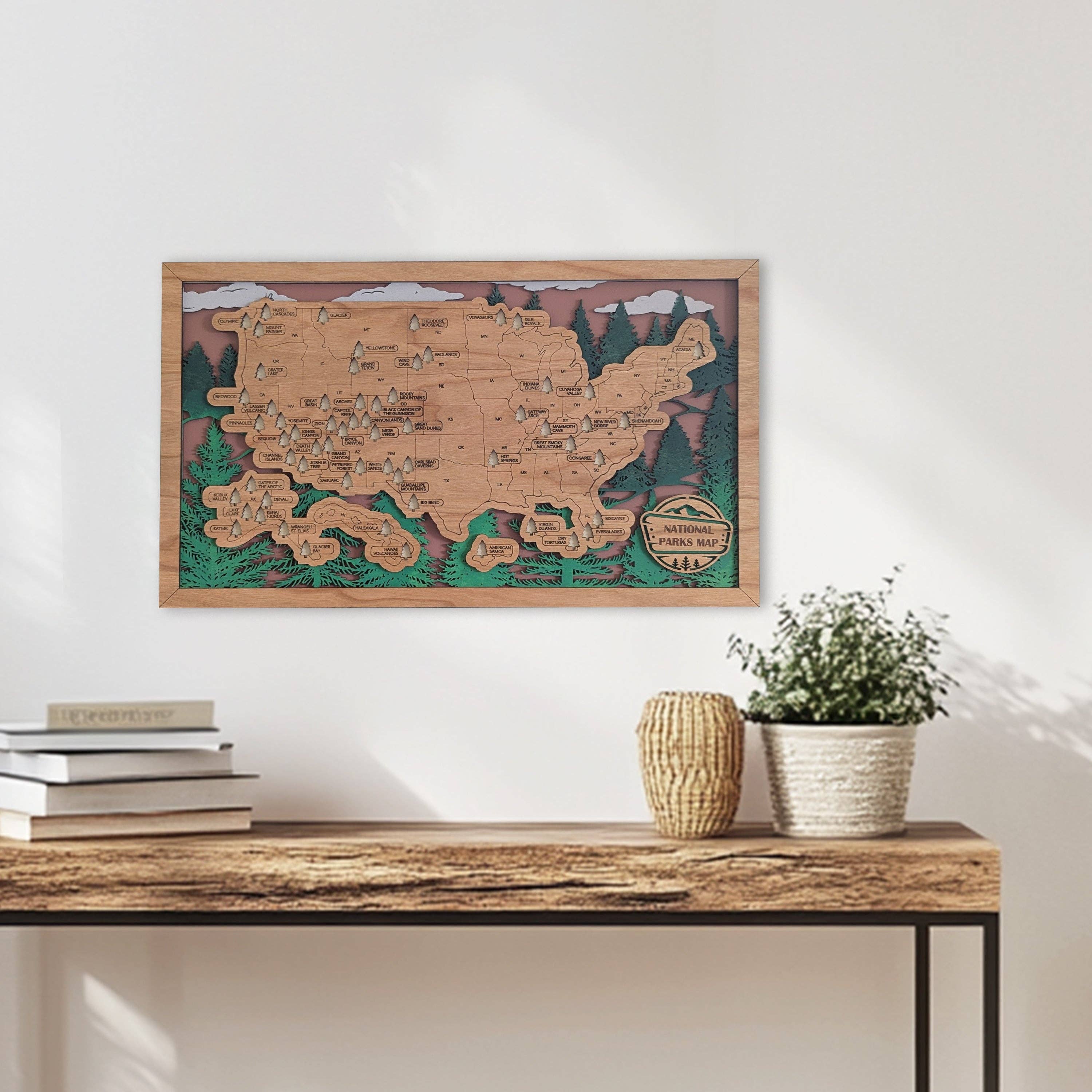 National Parks Tracker Map | Wooden Travel Map