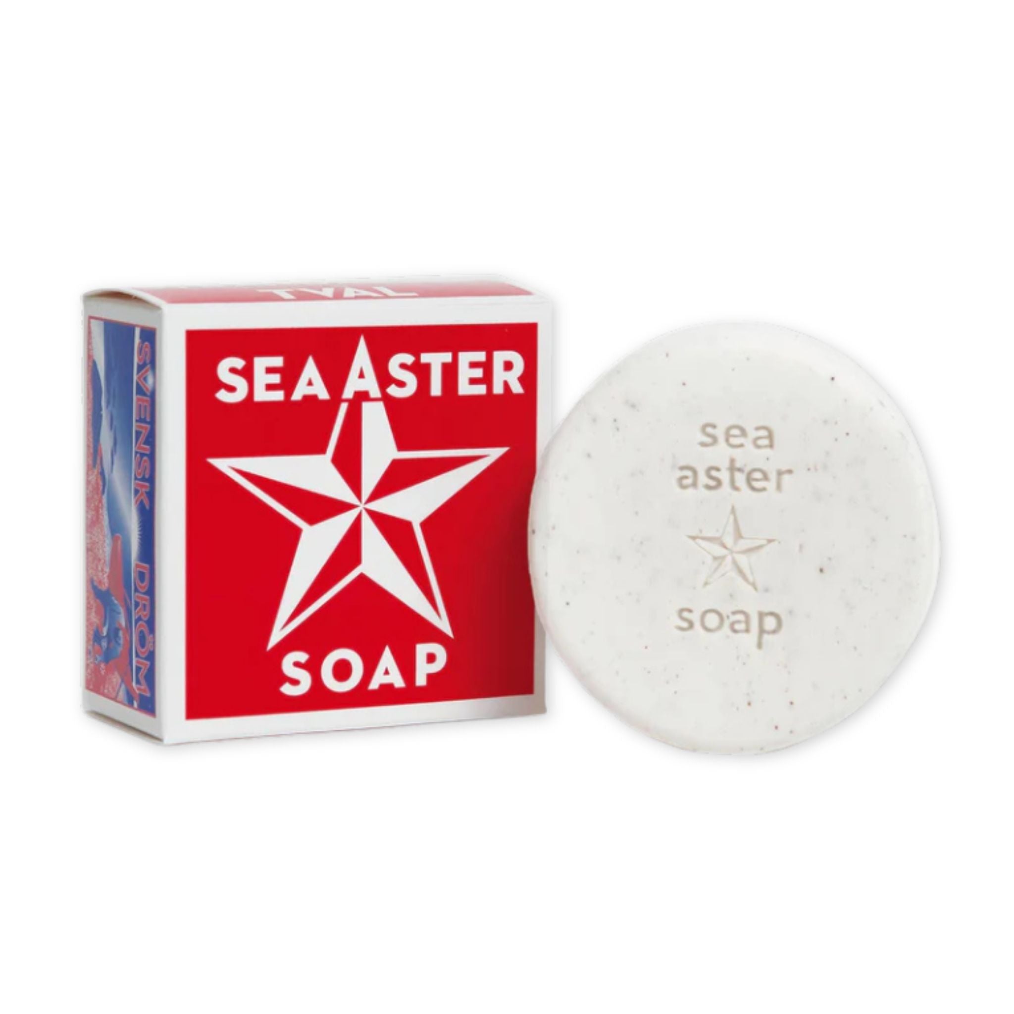 Sea Aster soap bar and packaging on a white background