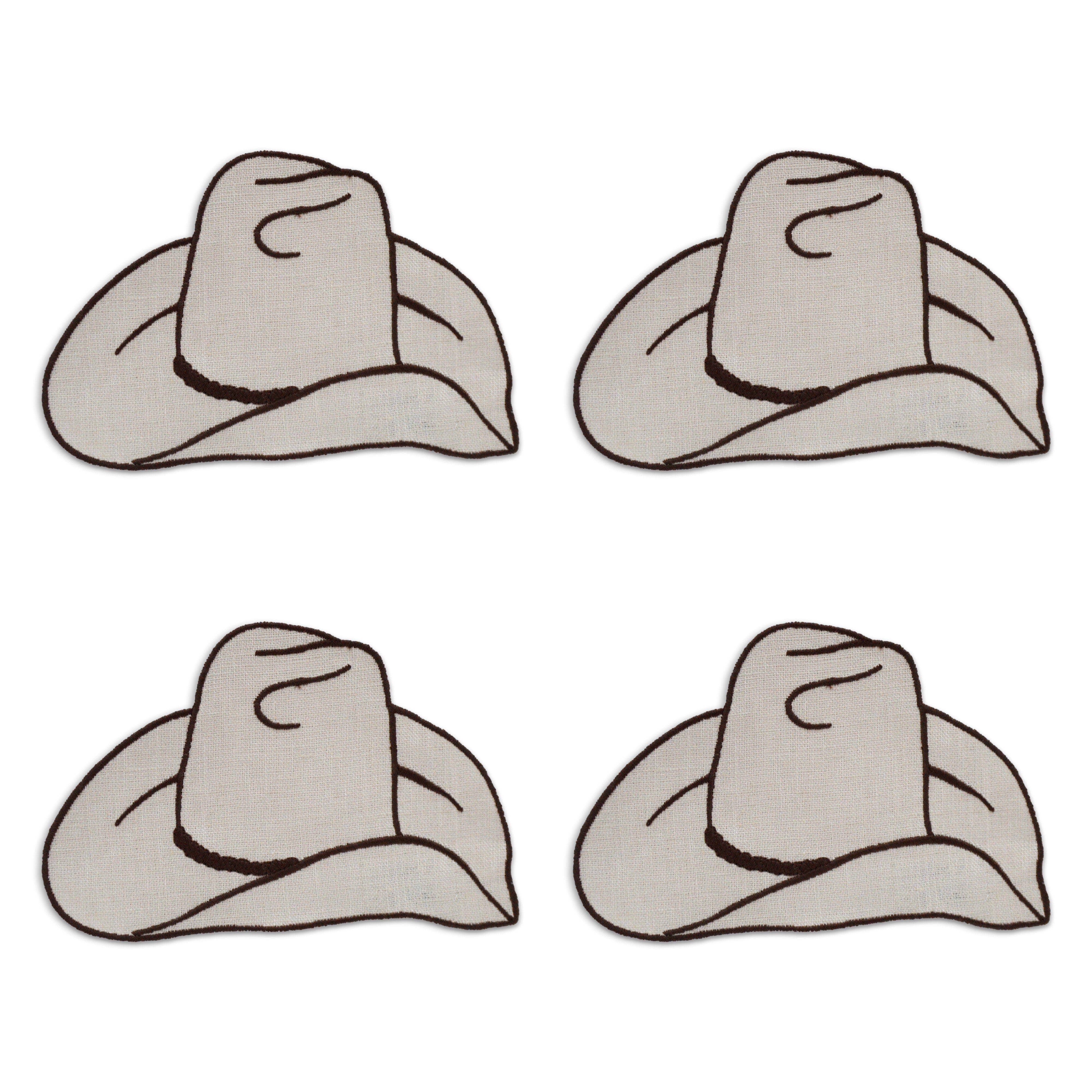 Four illustrations of cowboy hats on a white background
