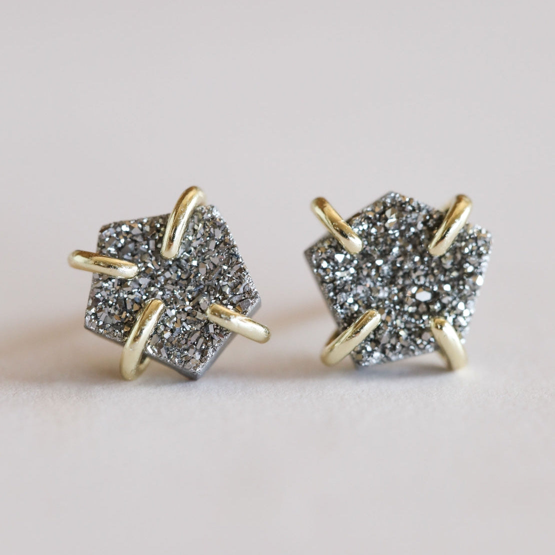 Silver Druzy Prong Stud
