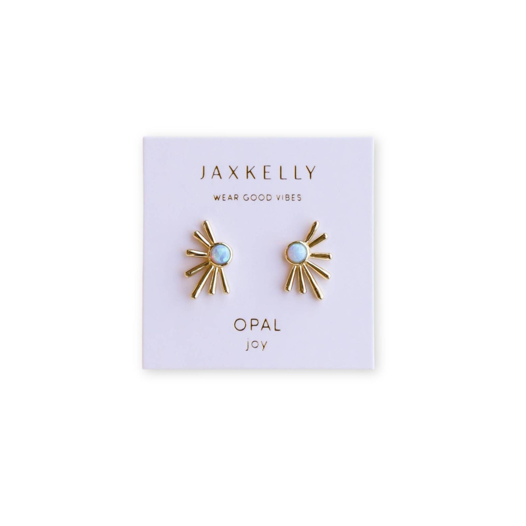 Gold sun ray earrings with a fire opal gem inside.