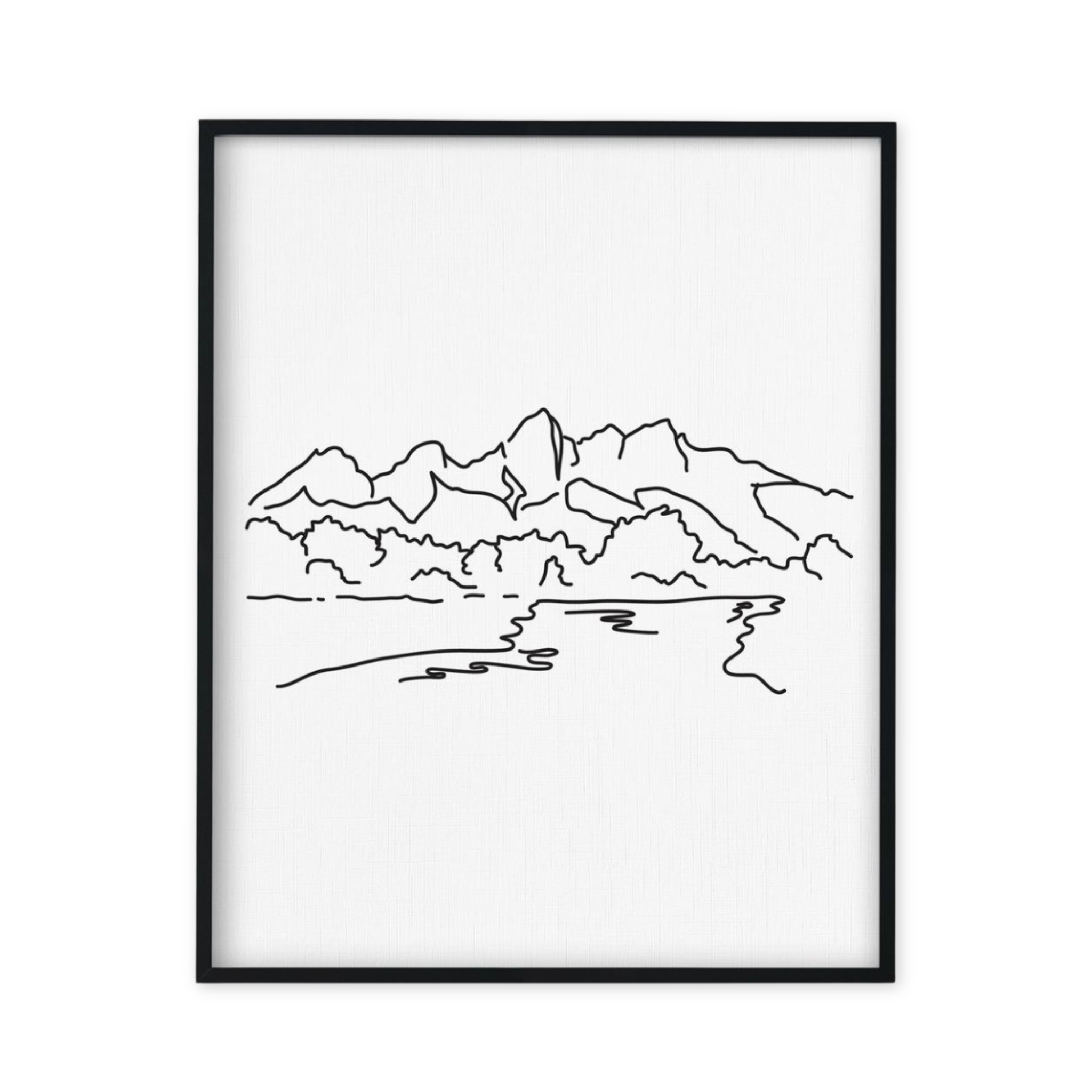 line drawing print of the teton mountain range and the snake river