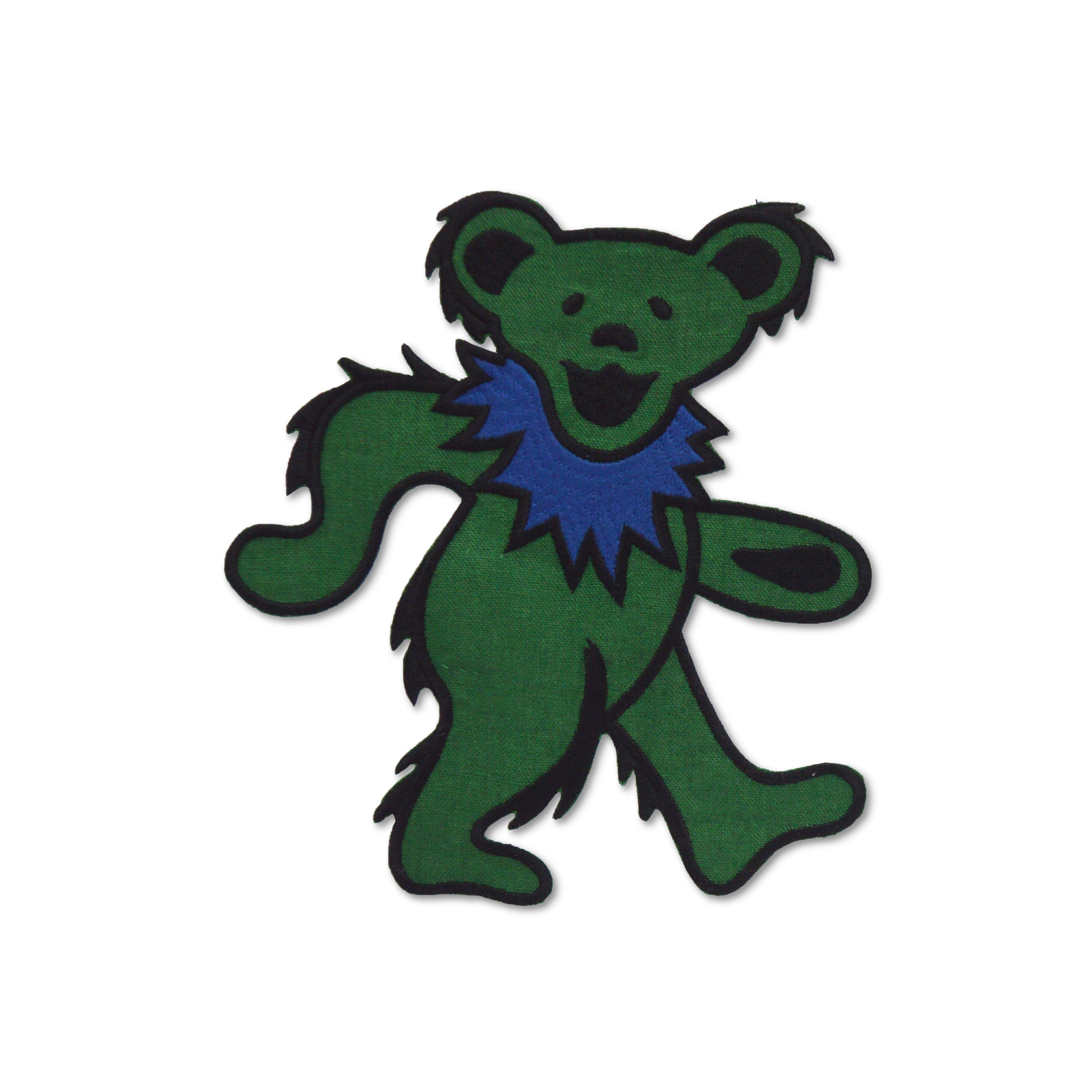 Green bear with blue scarf on a white background