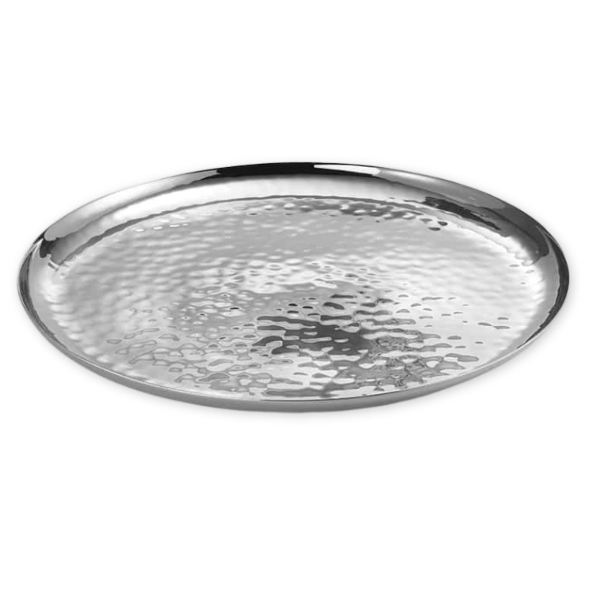 Silver round hammered serving tray
