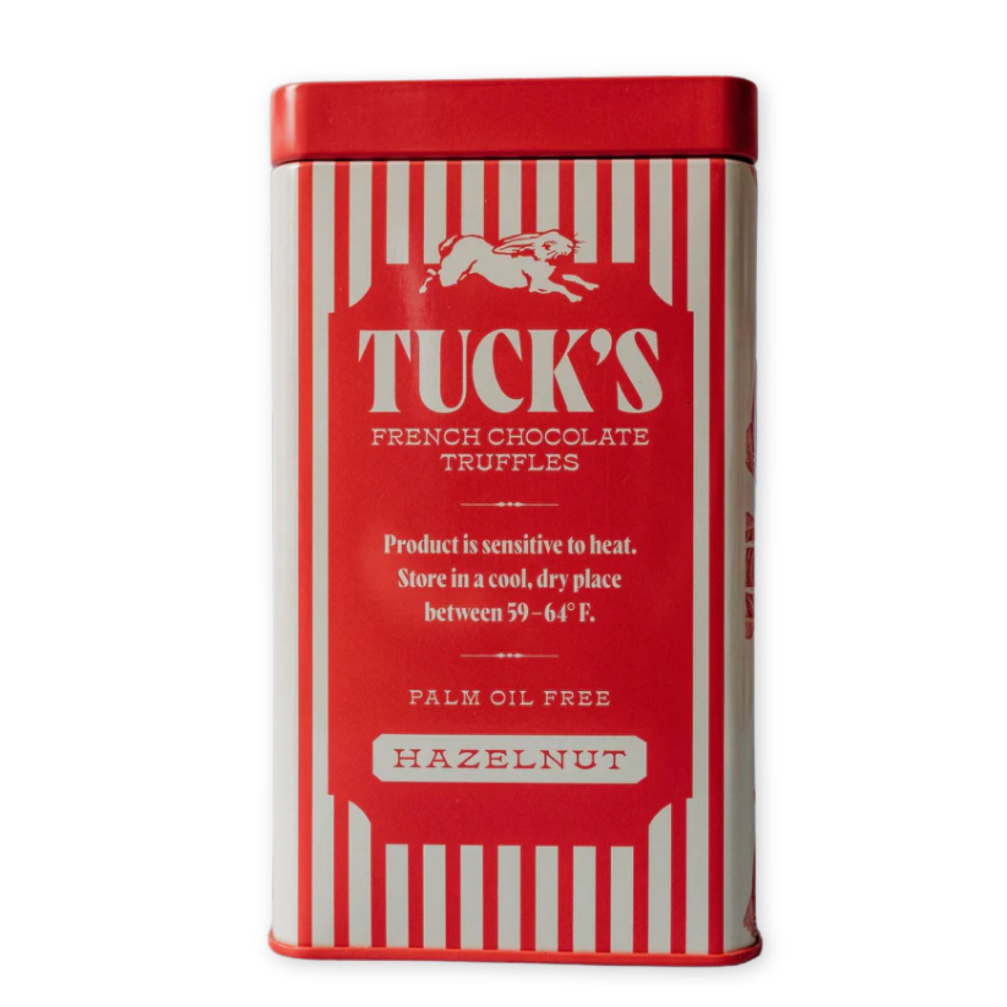 Red and white packaging of Tuck's French Chocolate Truffles on a white background