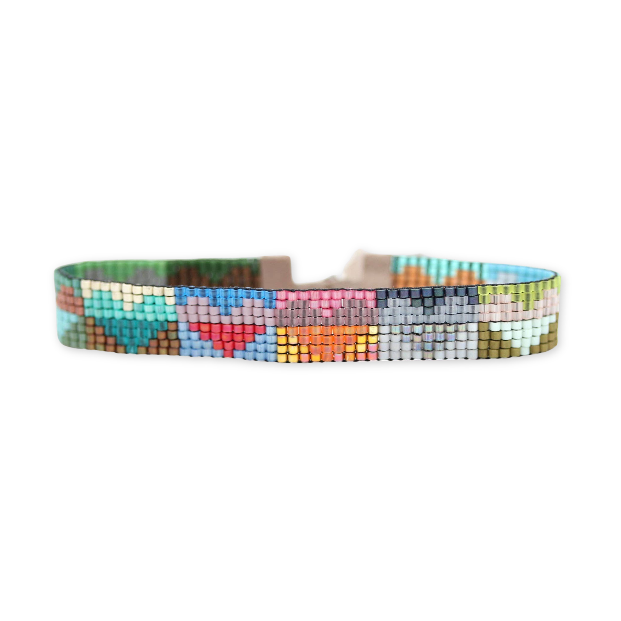 hand beaded bracelet with multi colored hearts