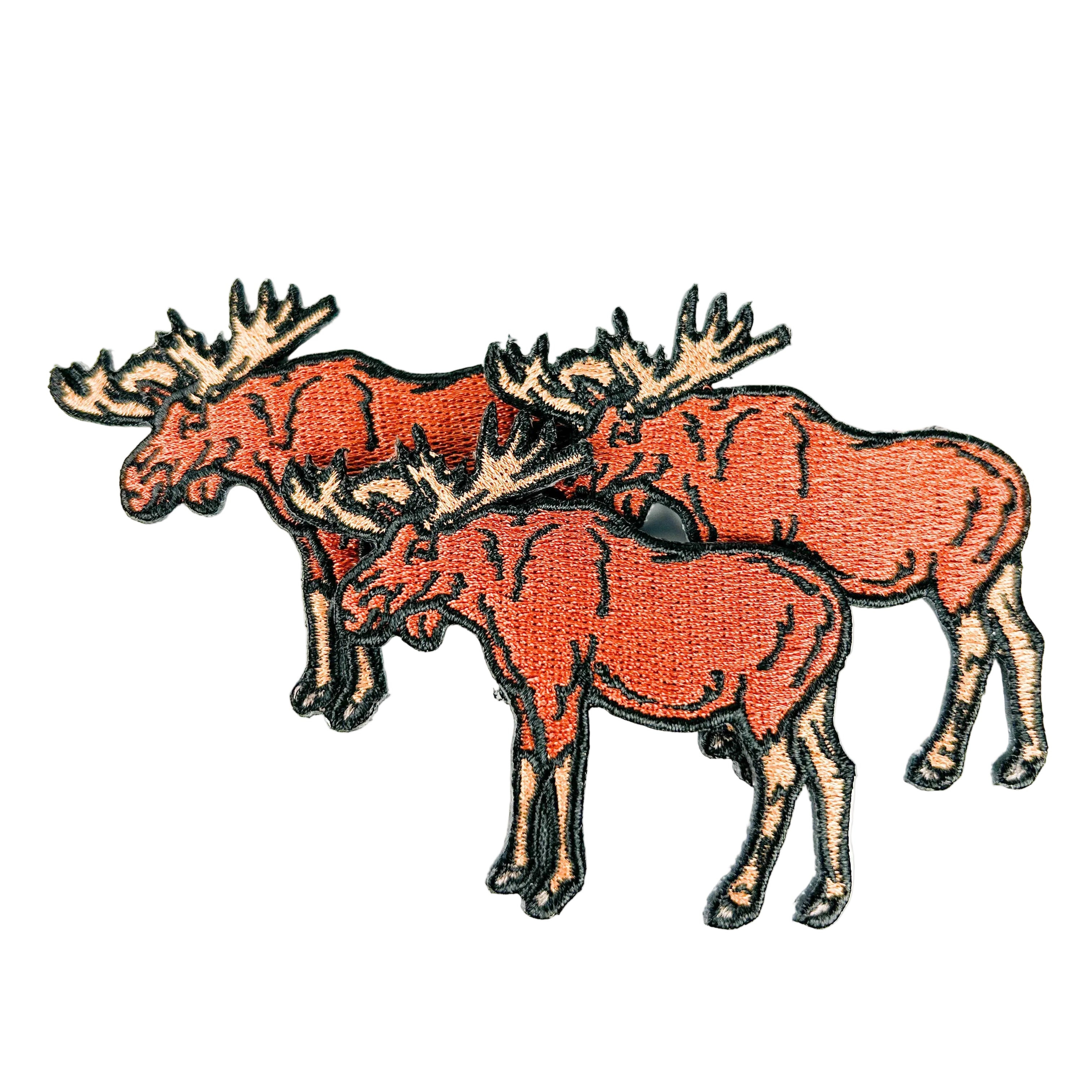 Embroidered moose with Iron On back Patch.