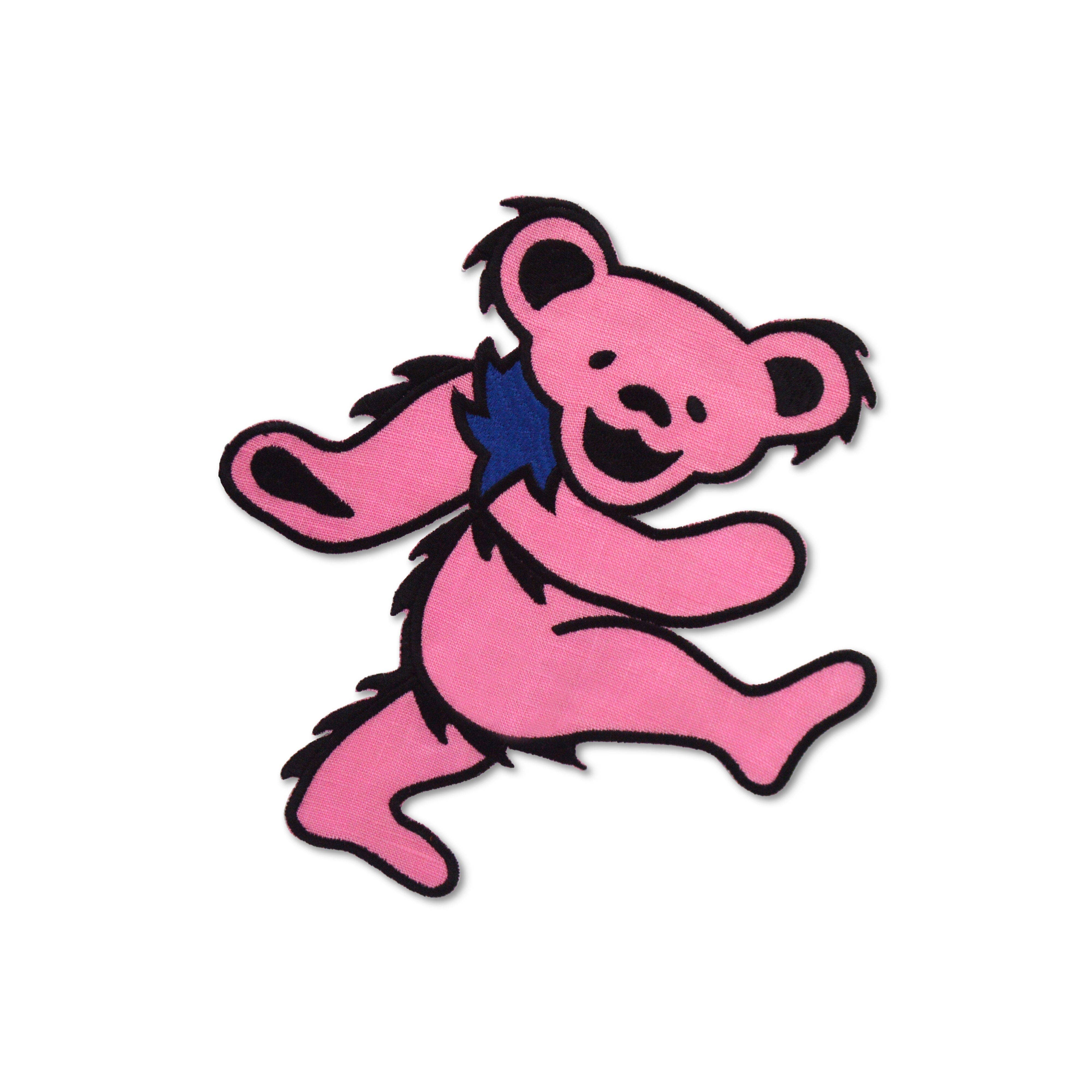 Pink bear with black outlines on a white background