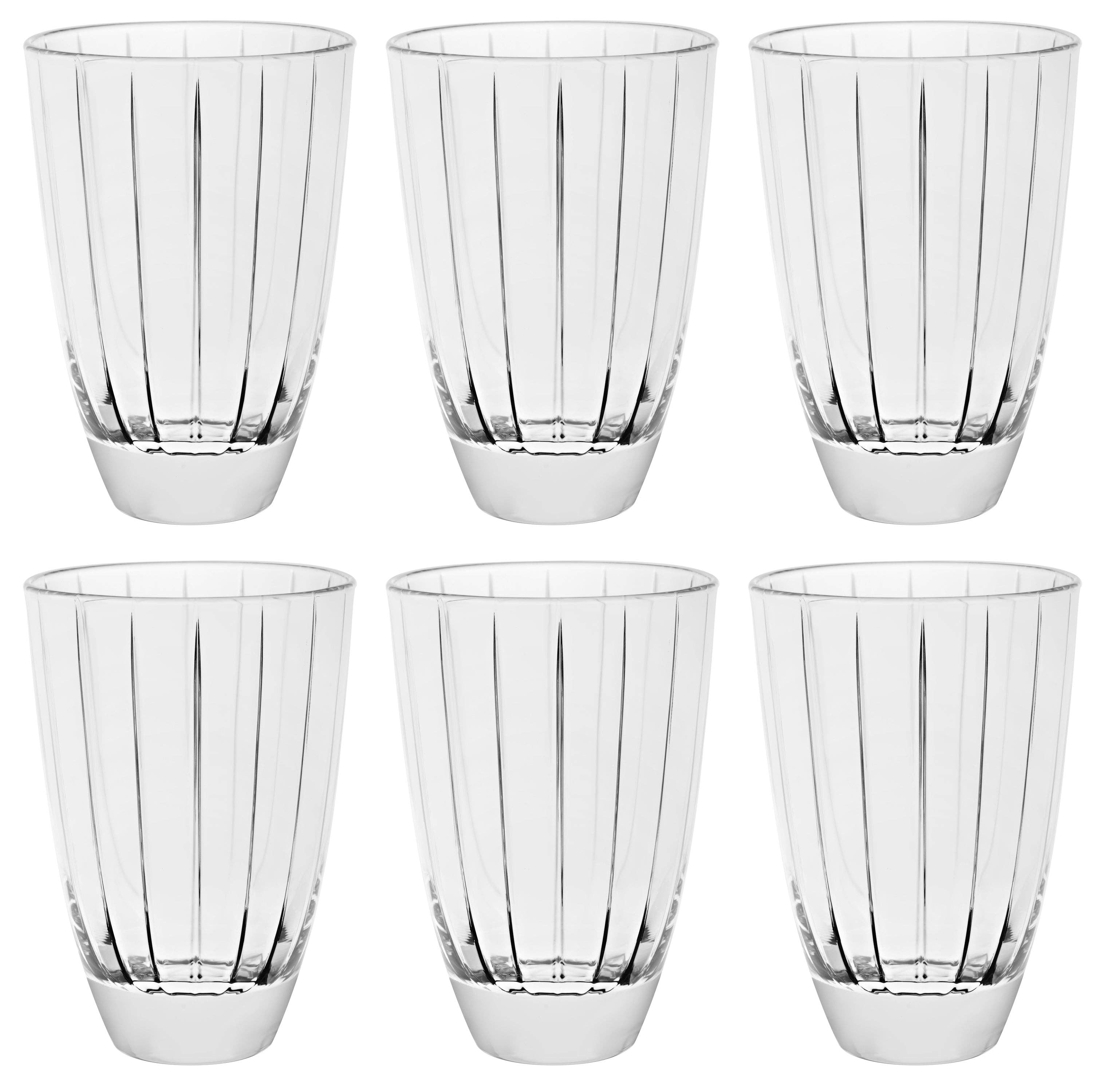 Set of six clear crystalline highball glasses, 5.3 inches tal