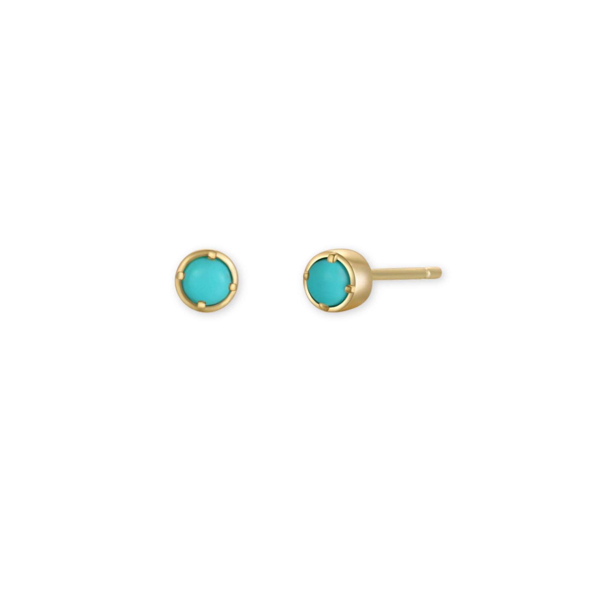 Simple Stud Earrings - Turquoise Gemstone - 18k Gold Plated