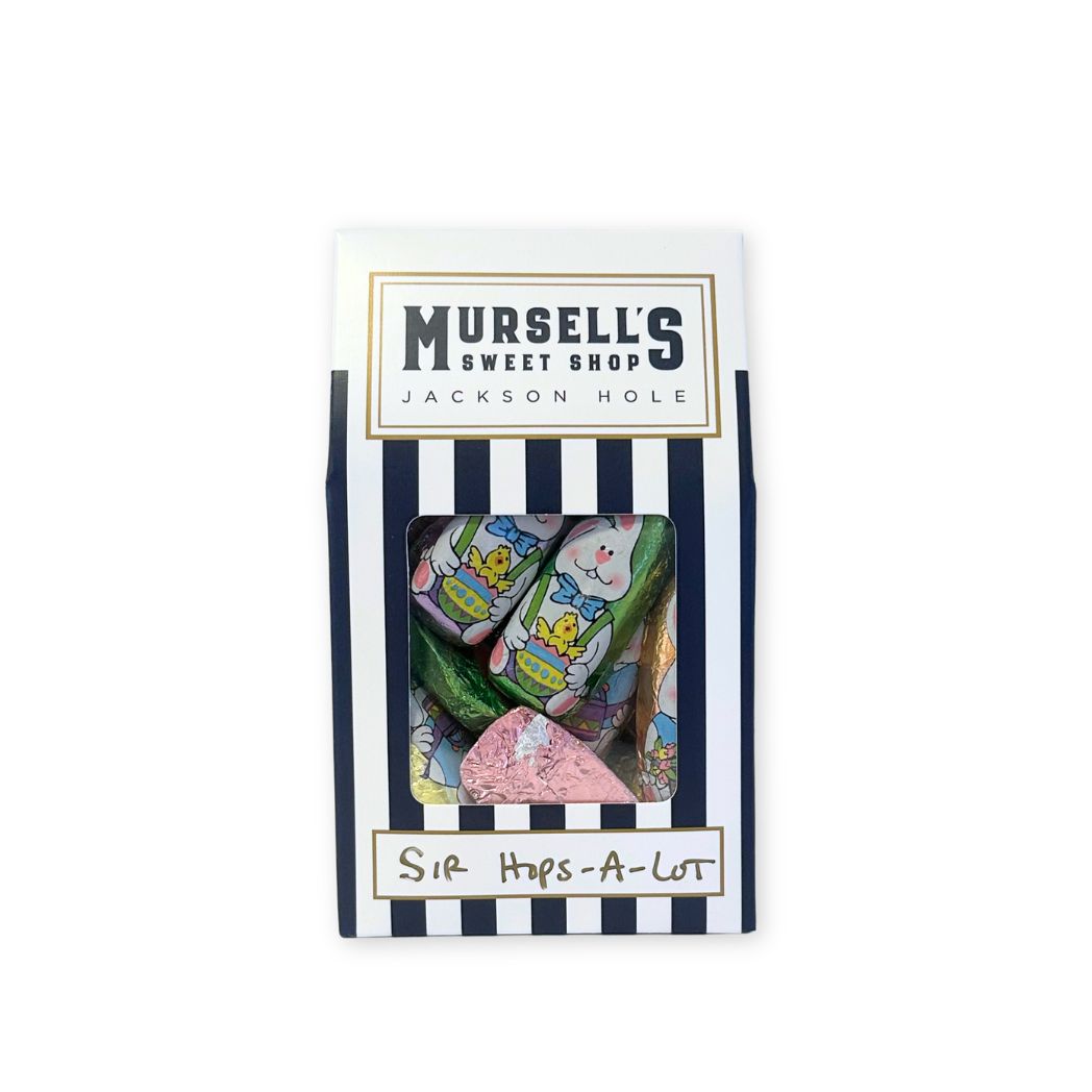 A small box of Mursell's Sweet Shop, Sir Hops-A-Lot milk chocolate bunnies.