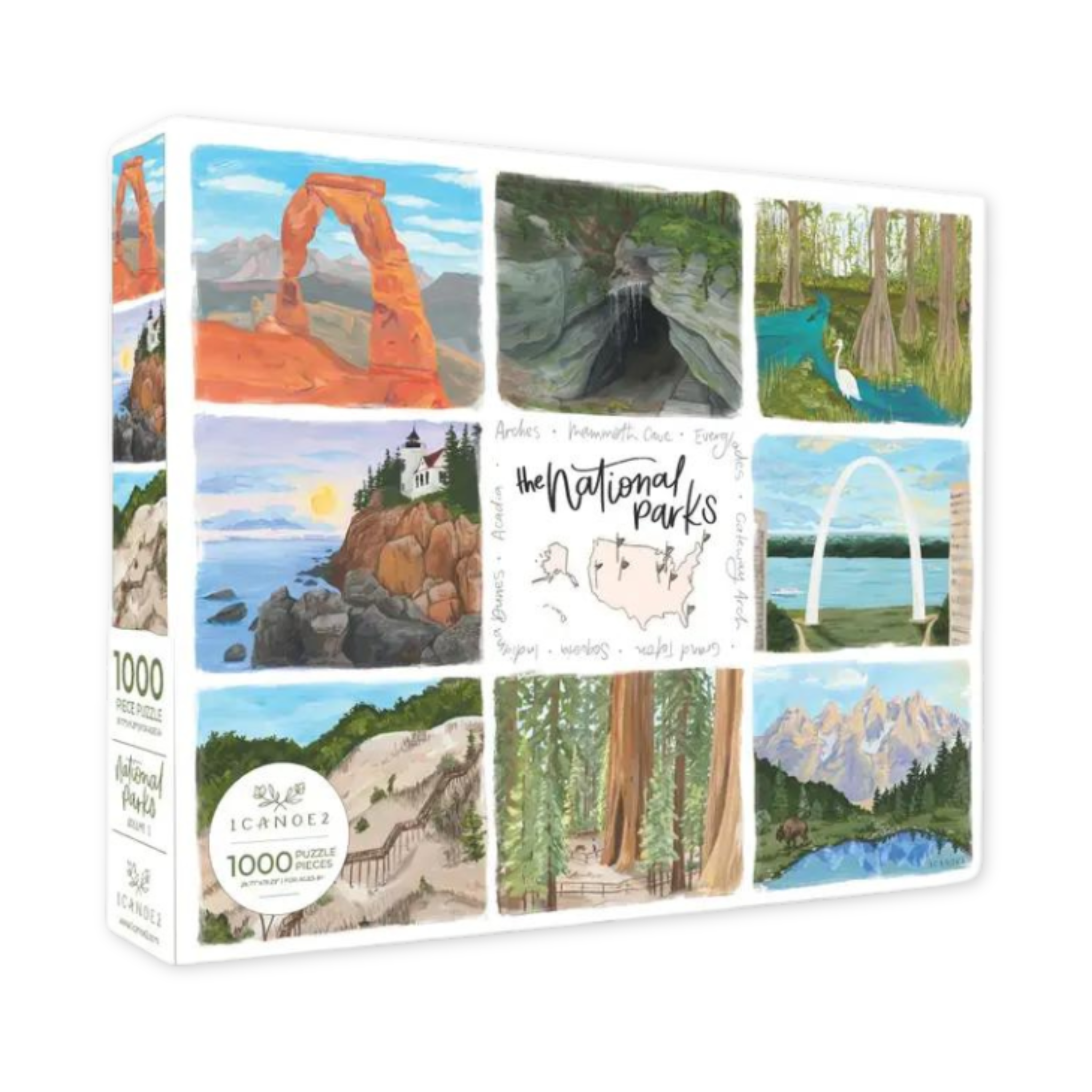 one thousand piece puzzle featuring scenes from national parks