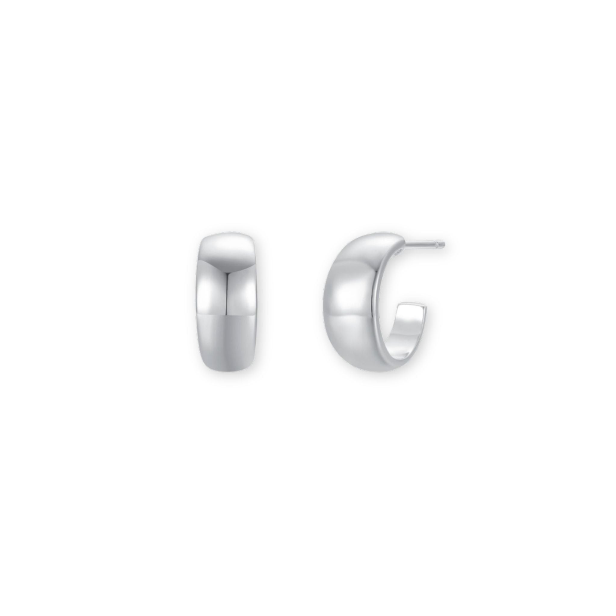 a pair of wide silver hoop stud earrings.