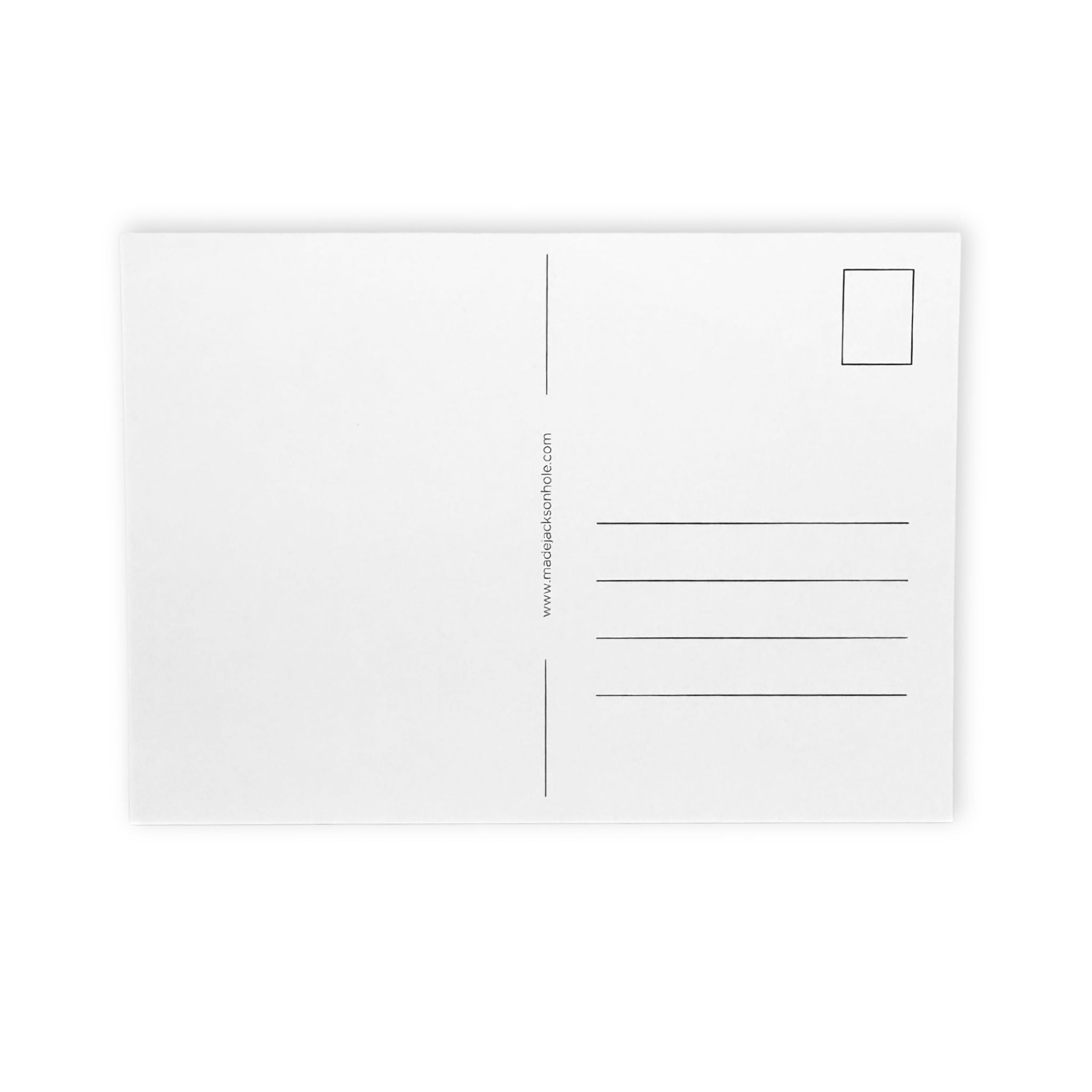 White postcard with black text lines on a white background