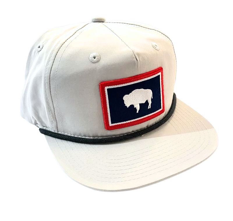 Gray Wyoming Flag Patch Flat Brim Hat