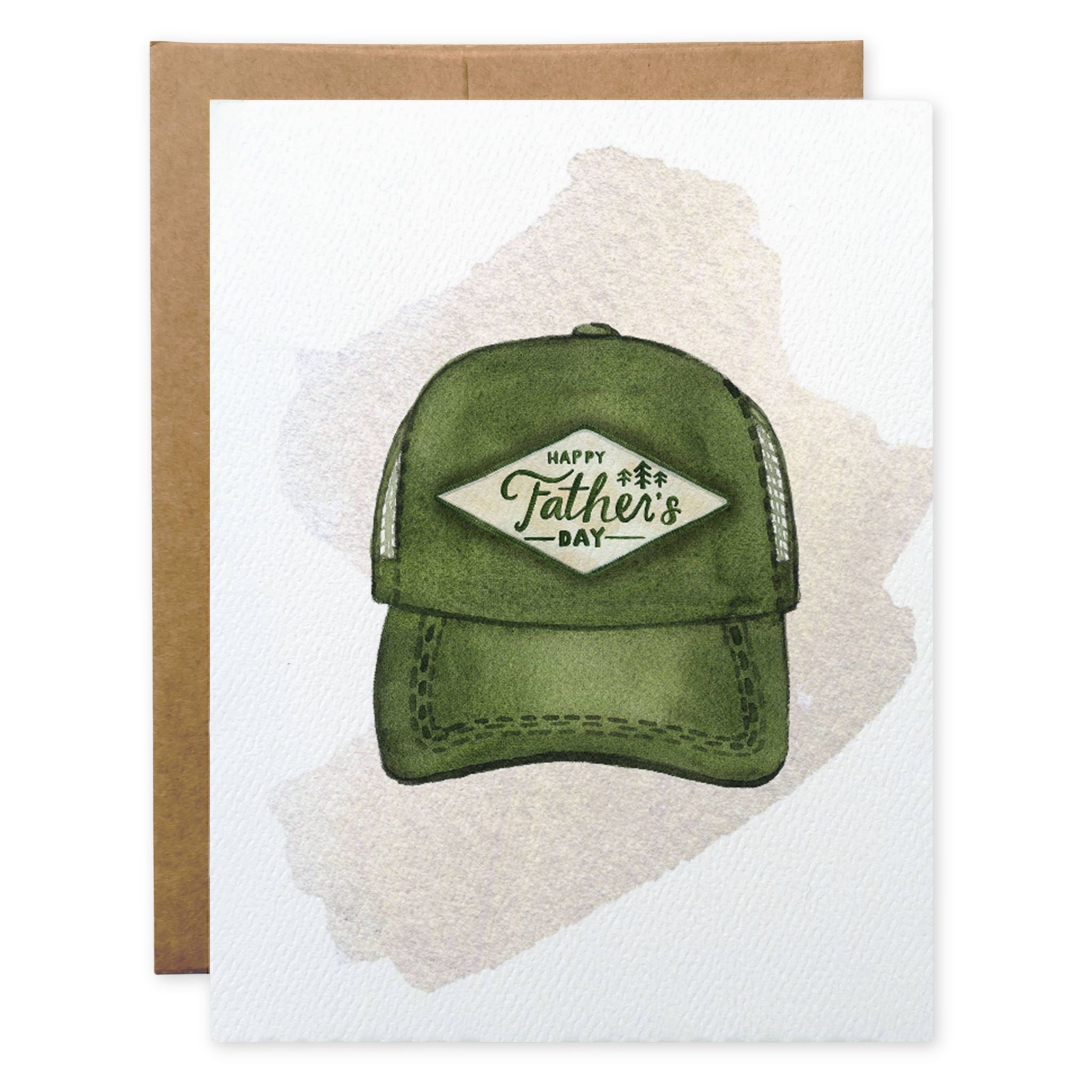 Greeting card with a green cap and 'Happy Father's Day' text on a textured background