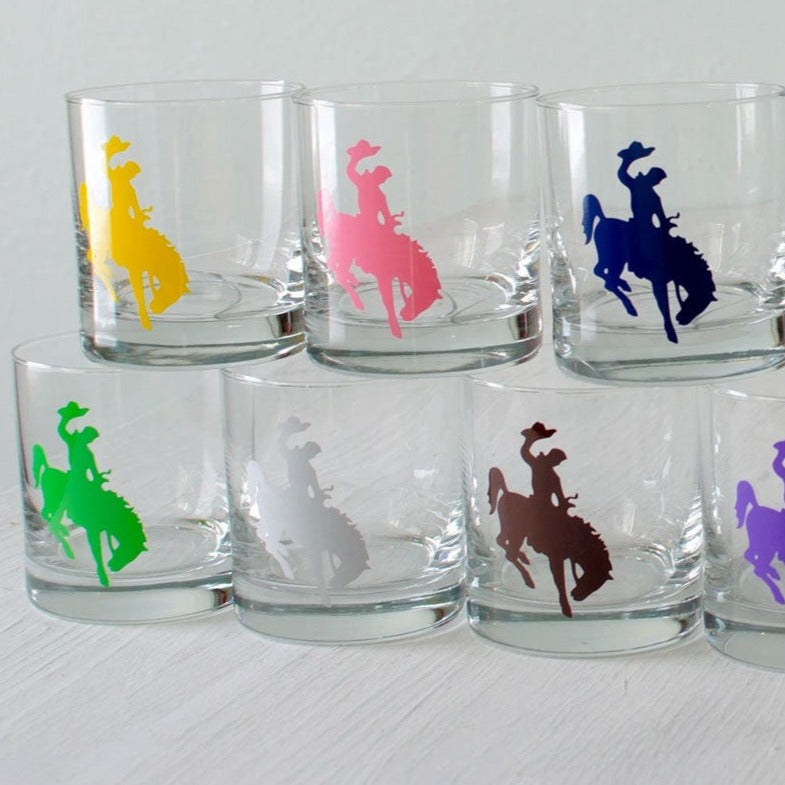 Bucking Bronco Rocks Glass