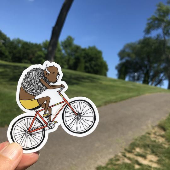 Bison Riding a Bicycle Vinyl Sticker