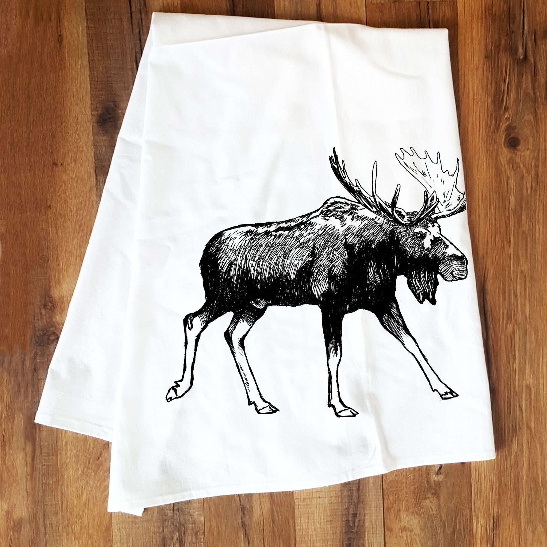 Moose Screen Printed Tea Towel