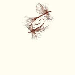 A notepad with a fly fishing lure design on the cover, featuring a white background and a brown and beige design resembling a natural fly.