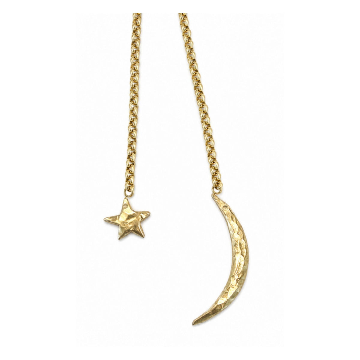 Sunny's Lariat Necklace gold chain with charm option 1, a star and moon charm, by Taylor & Tessier