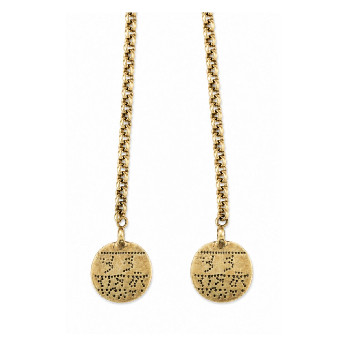 Sunny's Lariat Necklace gold chain with charm option 2, an astrology coin charm, by Taylor & Tessier