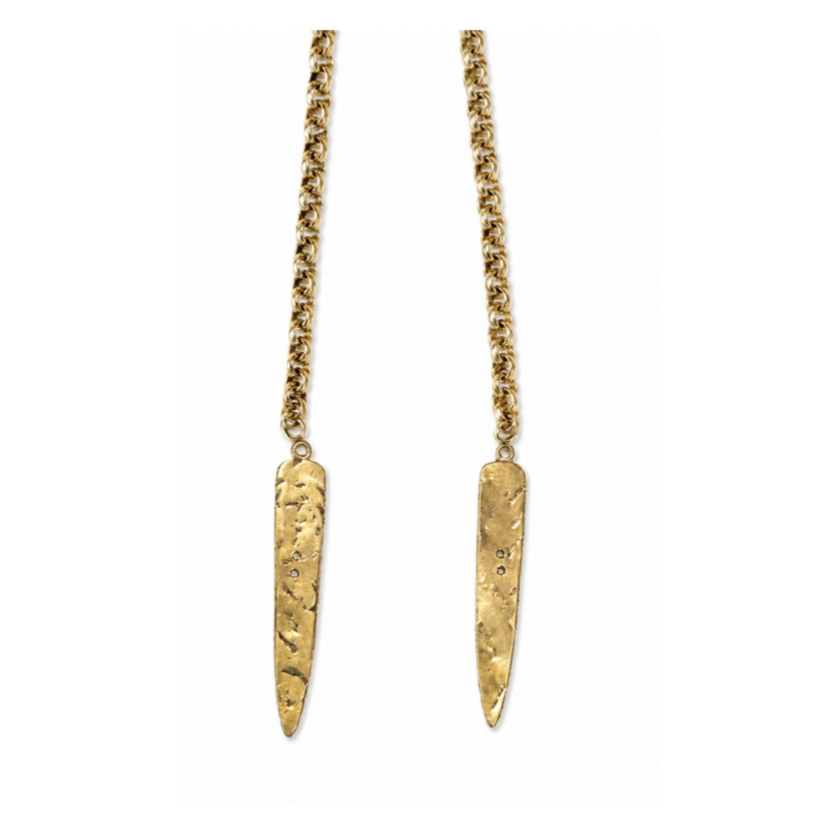 Sunny's Lariat Necklace gold chain with charm option 4, an elongated arrowhead charm, by Taylor & Tessier