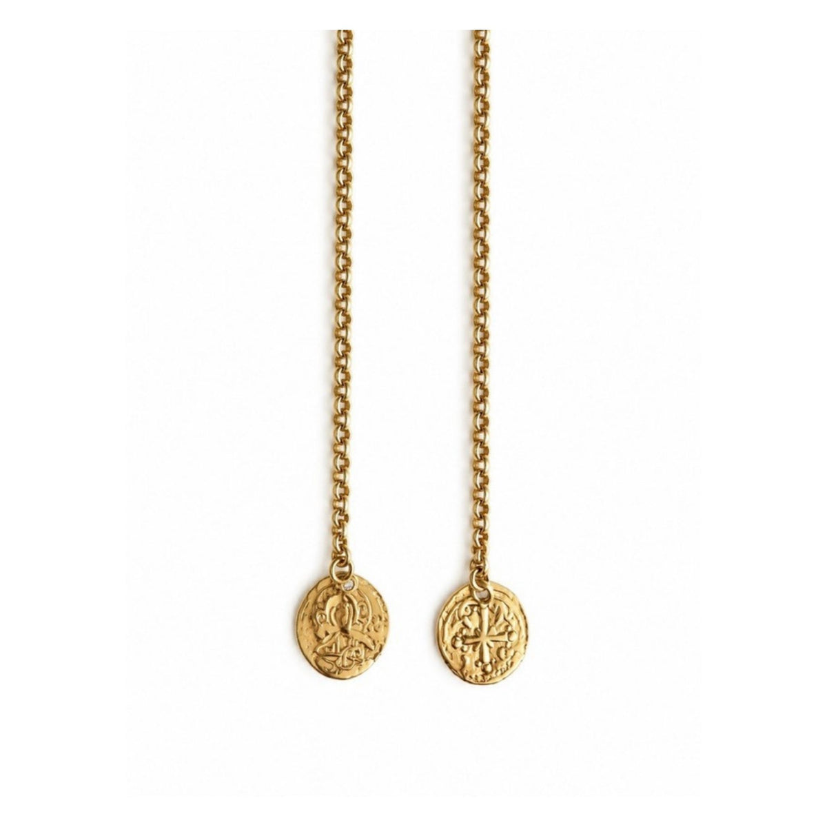Sunny's Lariat Necklace gold chain with charm option 10, Roman coin charms, by Taylor & Tessier