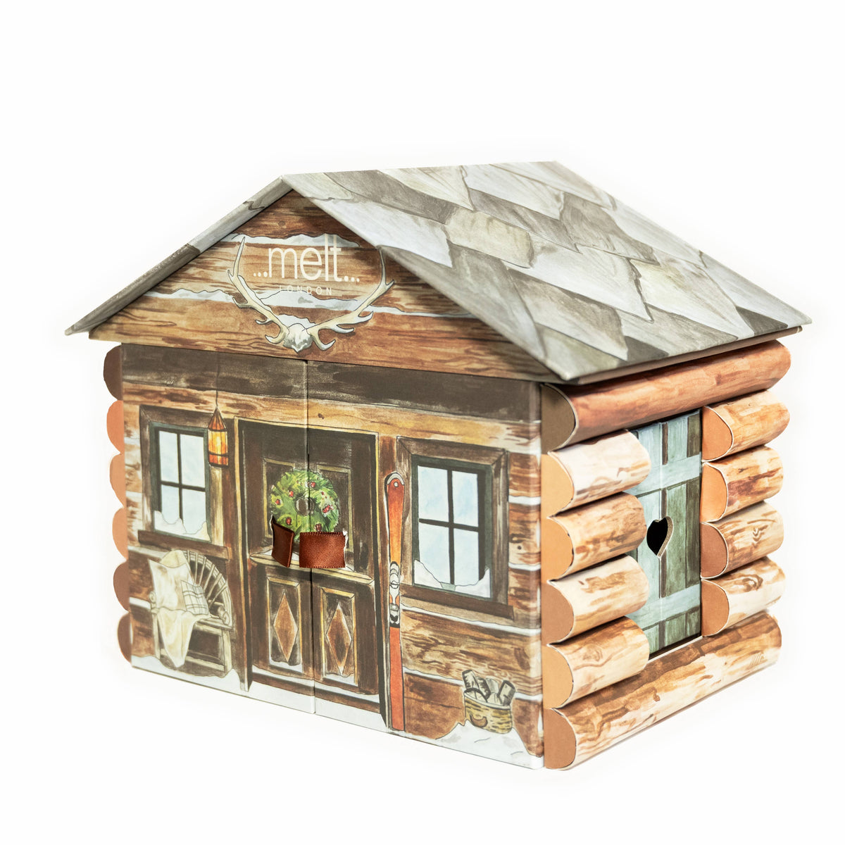 Log Cabin Chocolate Advent Calendar, hand-painted cabin, 24 doors by Melt Chocolates, Mountain Dandy Jackson Hole, Wyoming