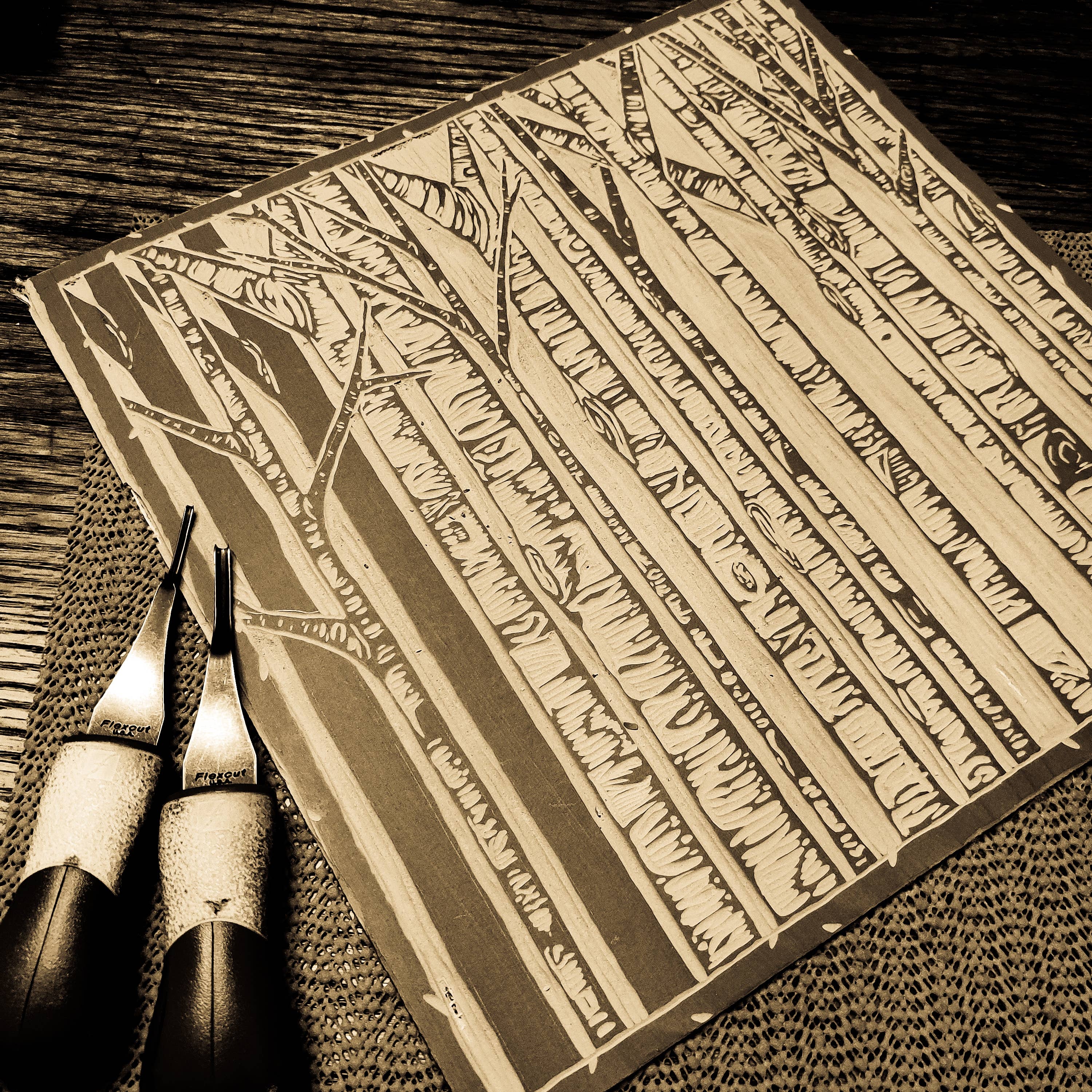 Birch Stand Linoprint