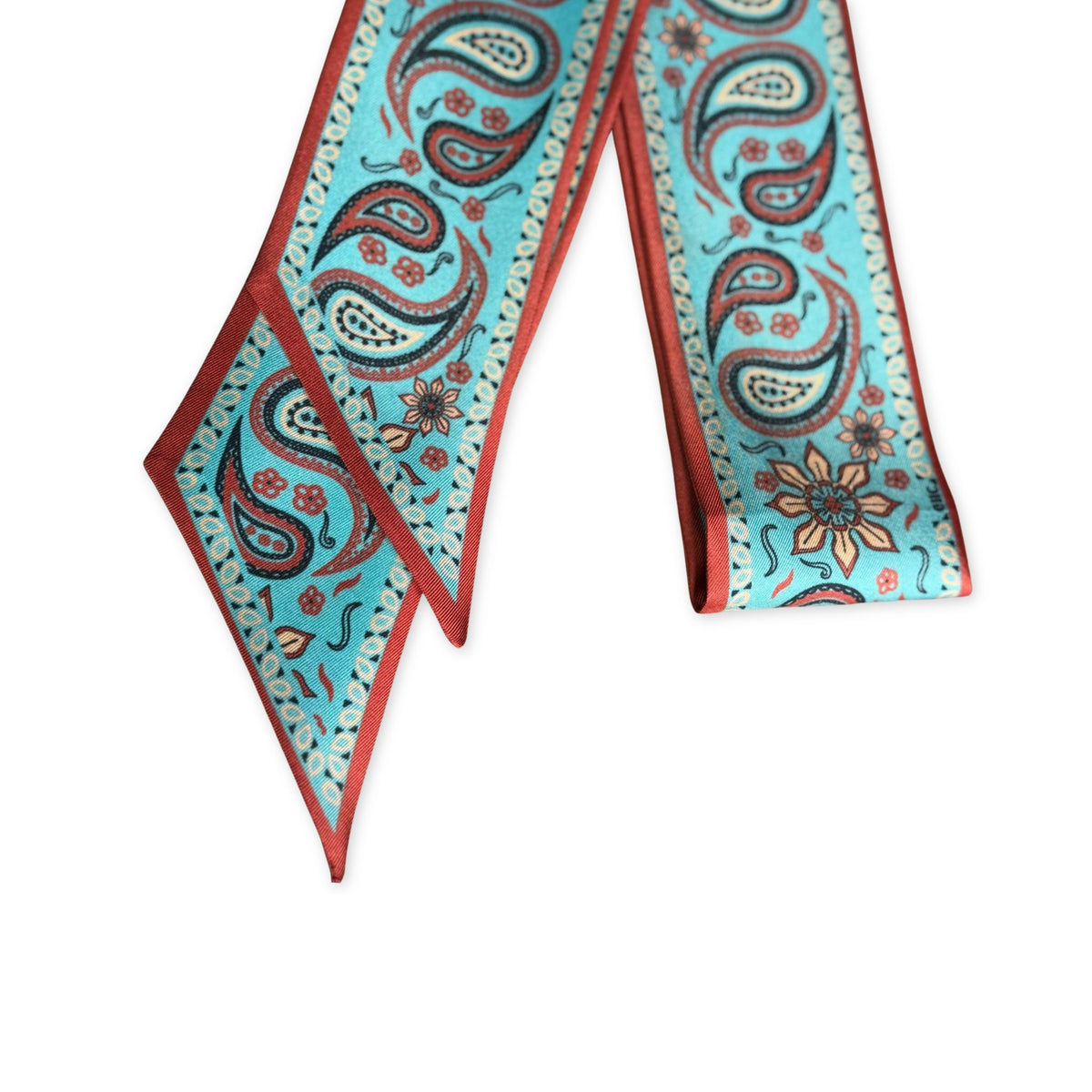 Silk Neck and Hair Twilly in Classic Paisley from GHC Ranch Co, a narrow silk scarf to wear at the neck or in your hair.