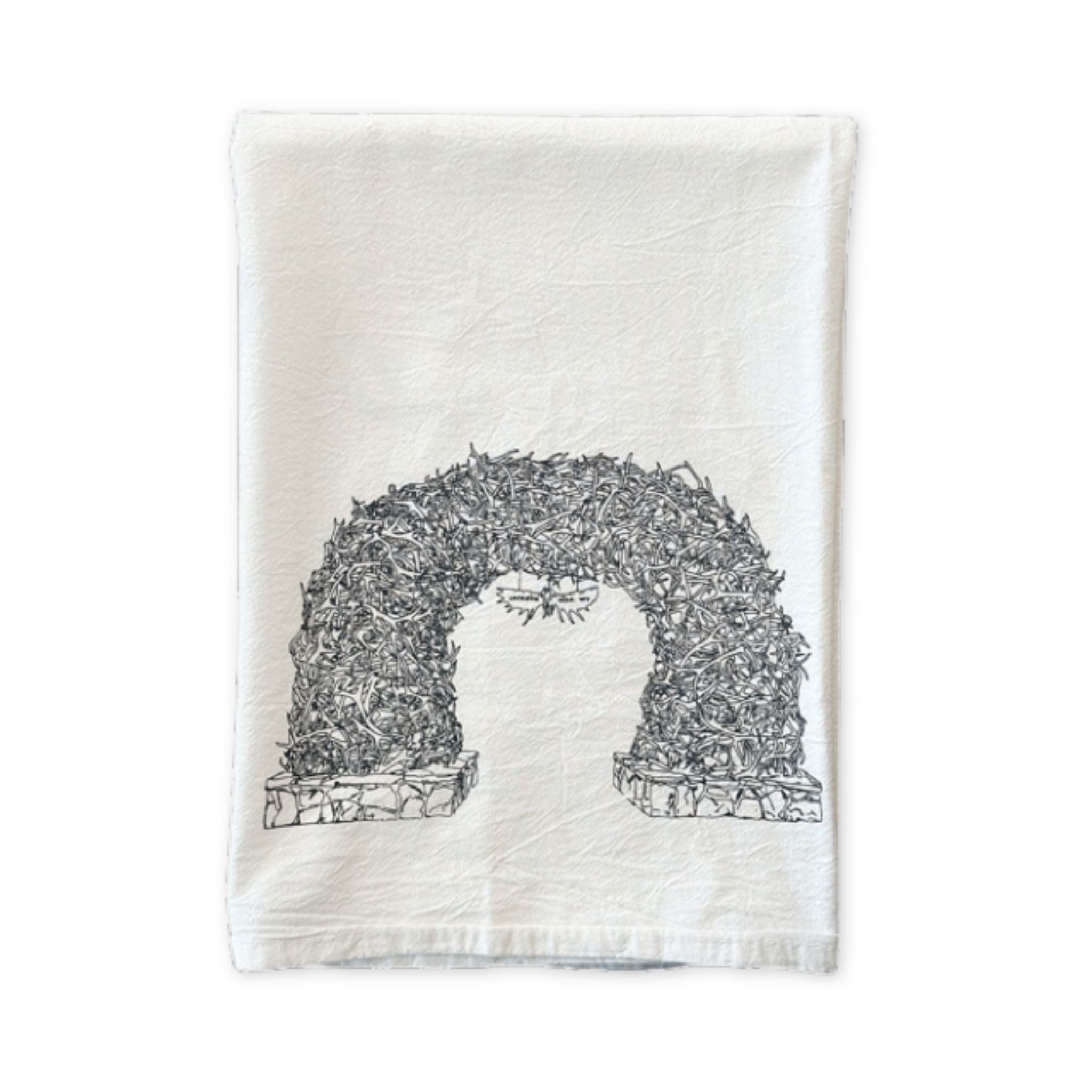 flour sack tea towel featuring an antler arch design