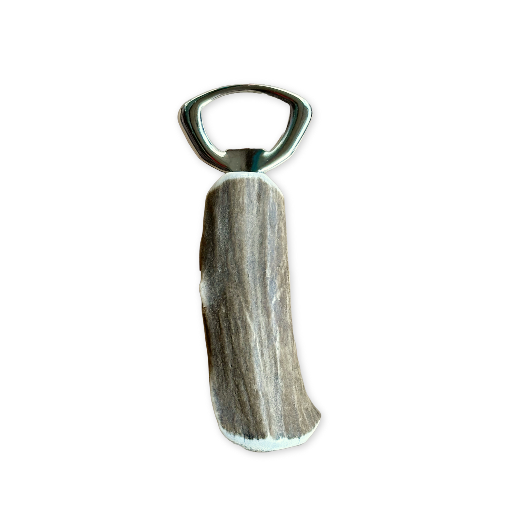 stainless steel bottle opener with an elk antler handle