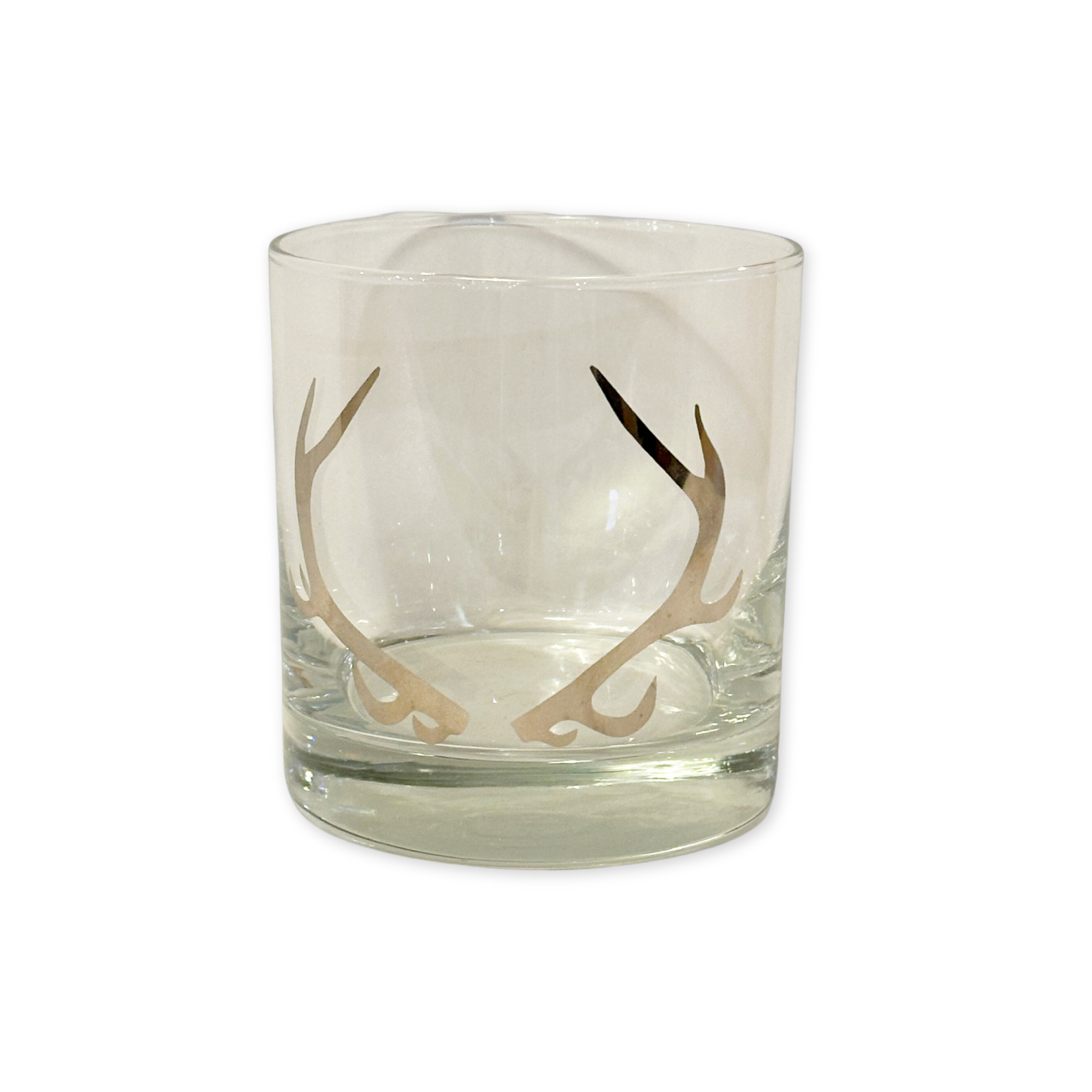 old fashioned glass with gold antler design