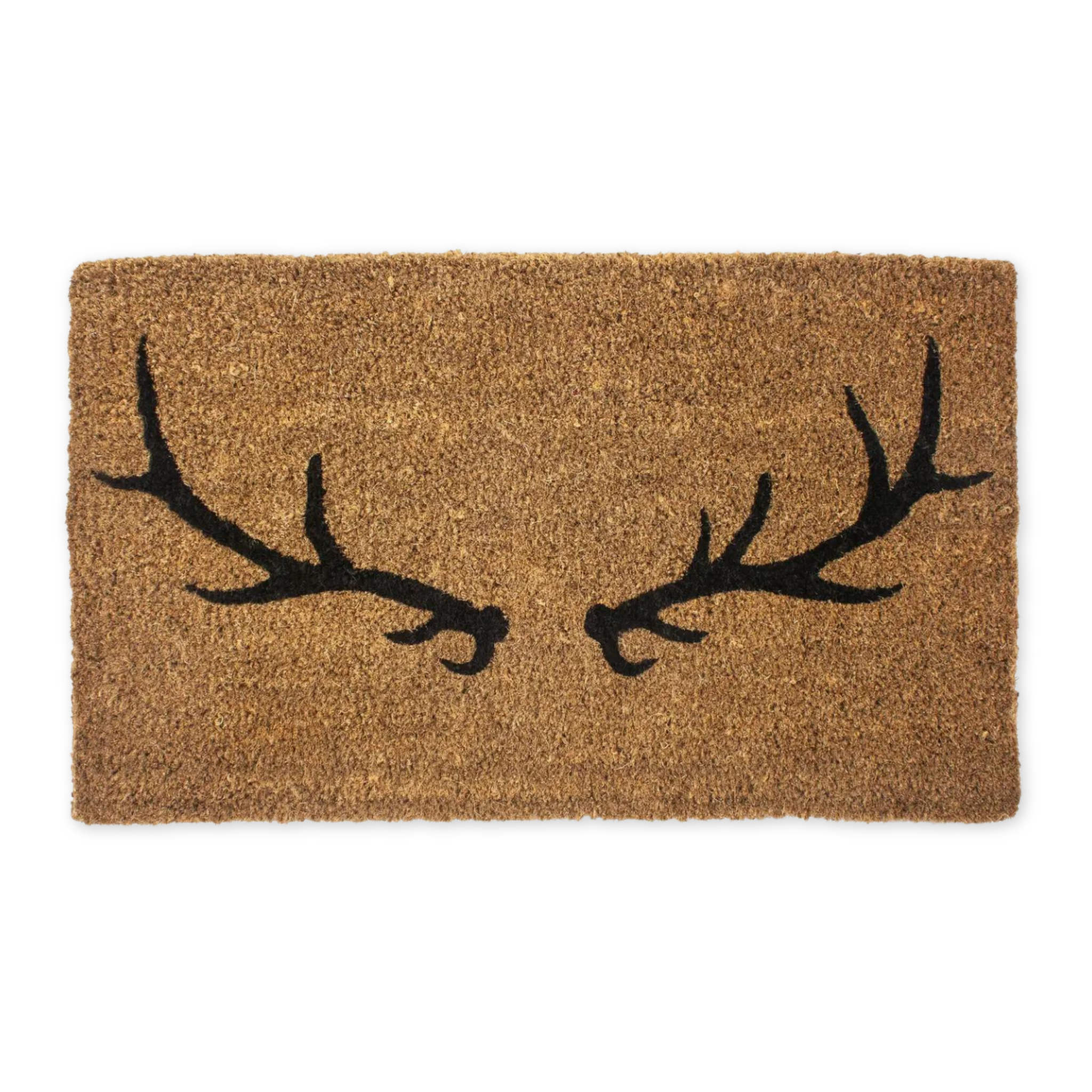 natural coir doormat made of coconut fibers featuring a set of antlers