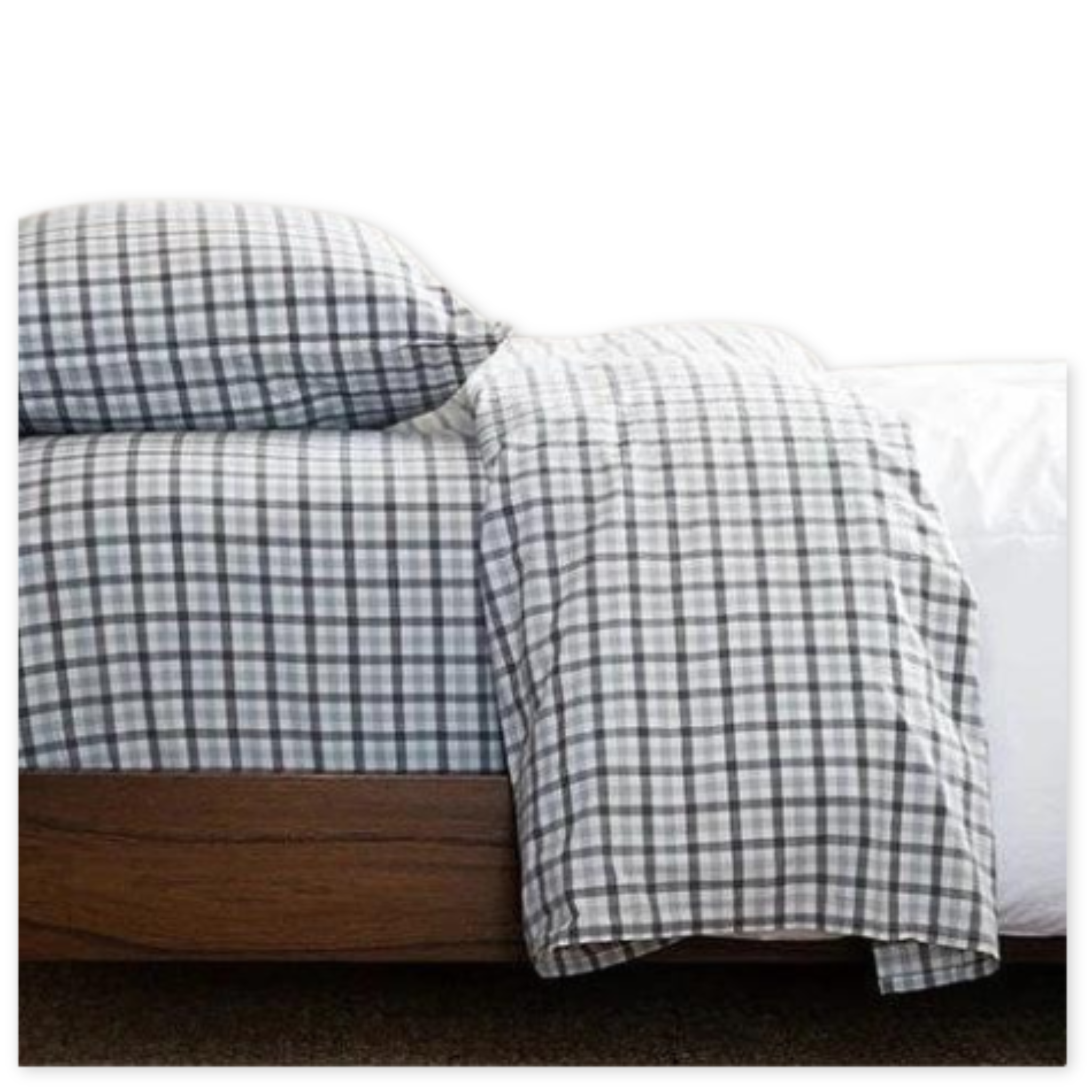 grey checkered cotton bed sheet set