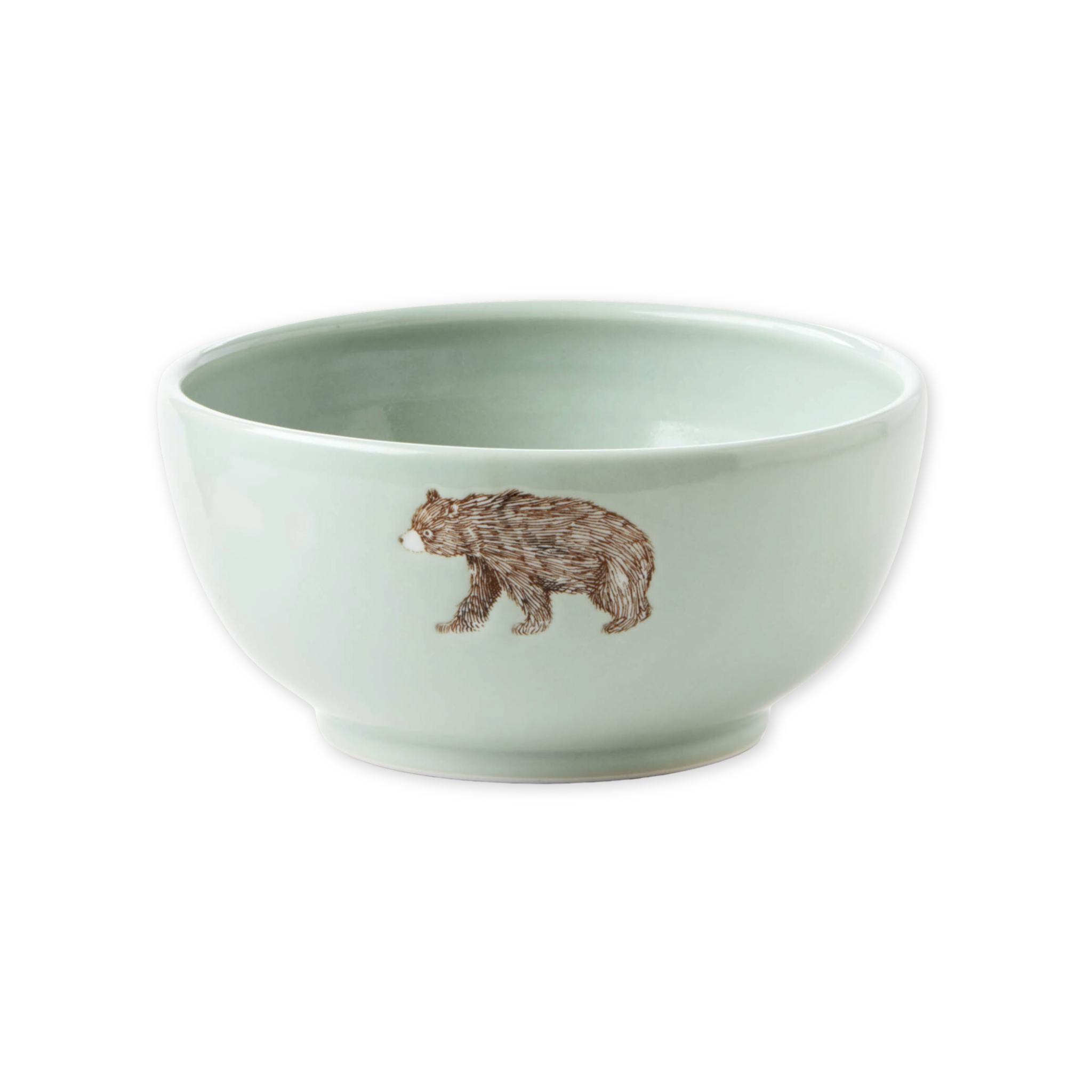 large porcelain serving bowl with screen printed hand drawn bear design 