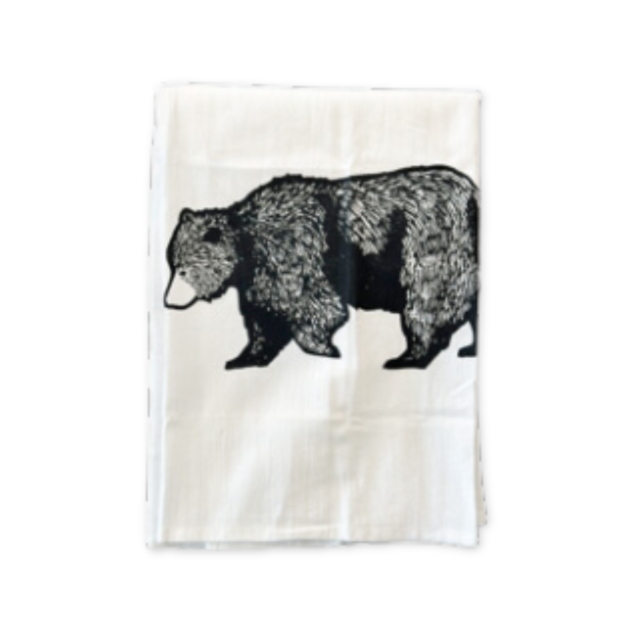 flour sack cotton tea towel with a screen printed bear design