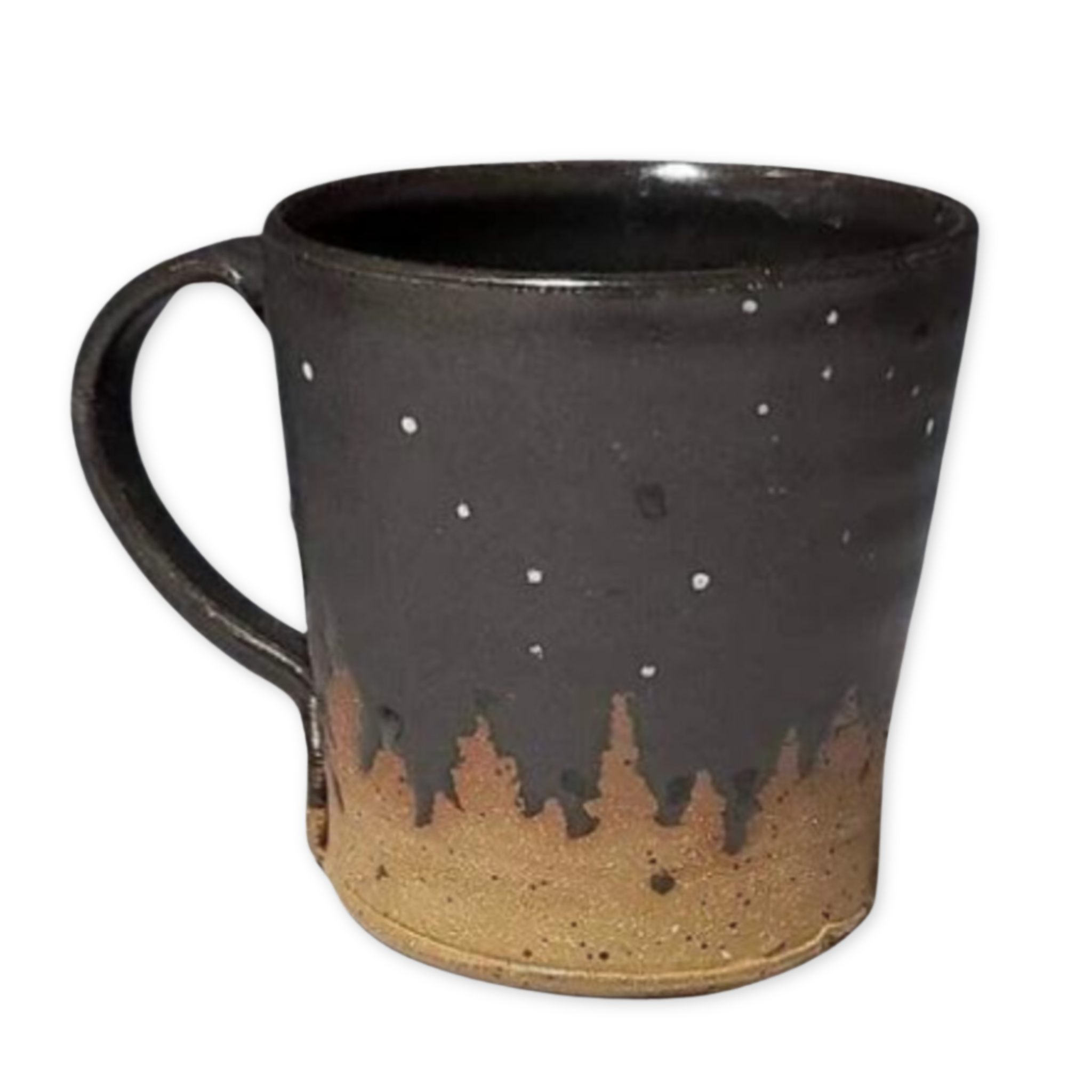 black ceramic mug with pine tree forest design and constellation of the big dipper