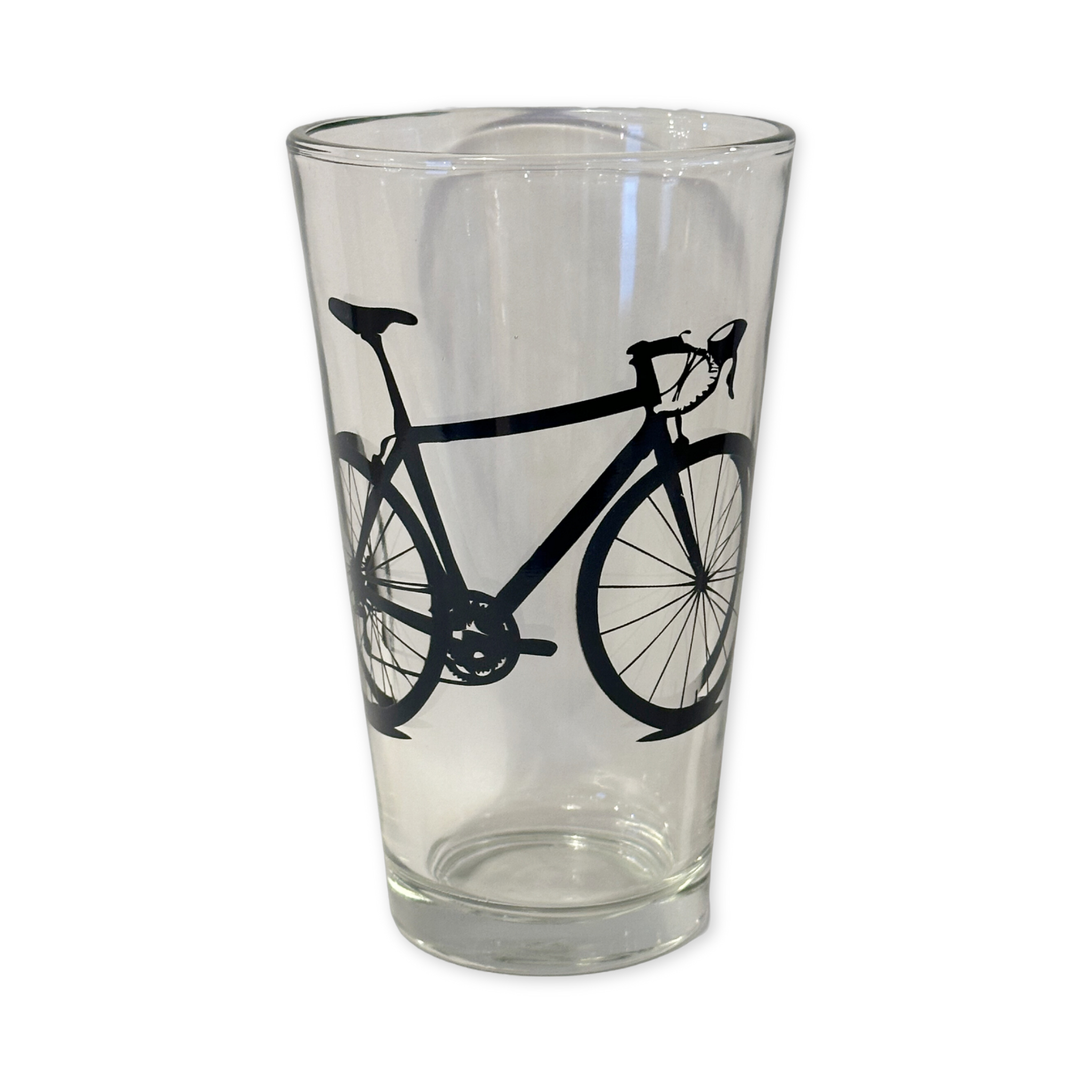 set of six pint glasses with mixed color bike design