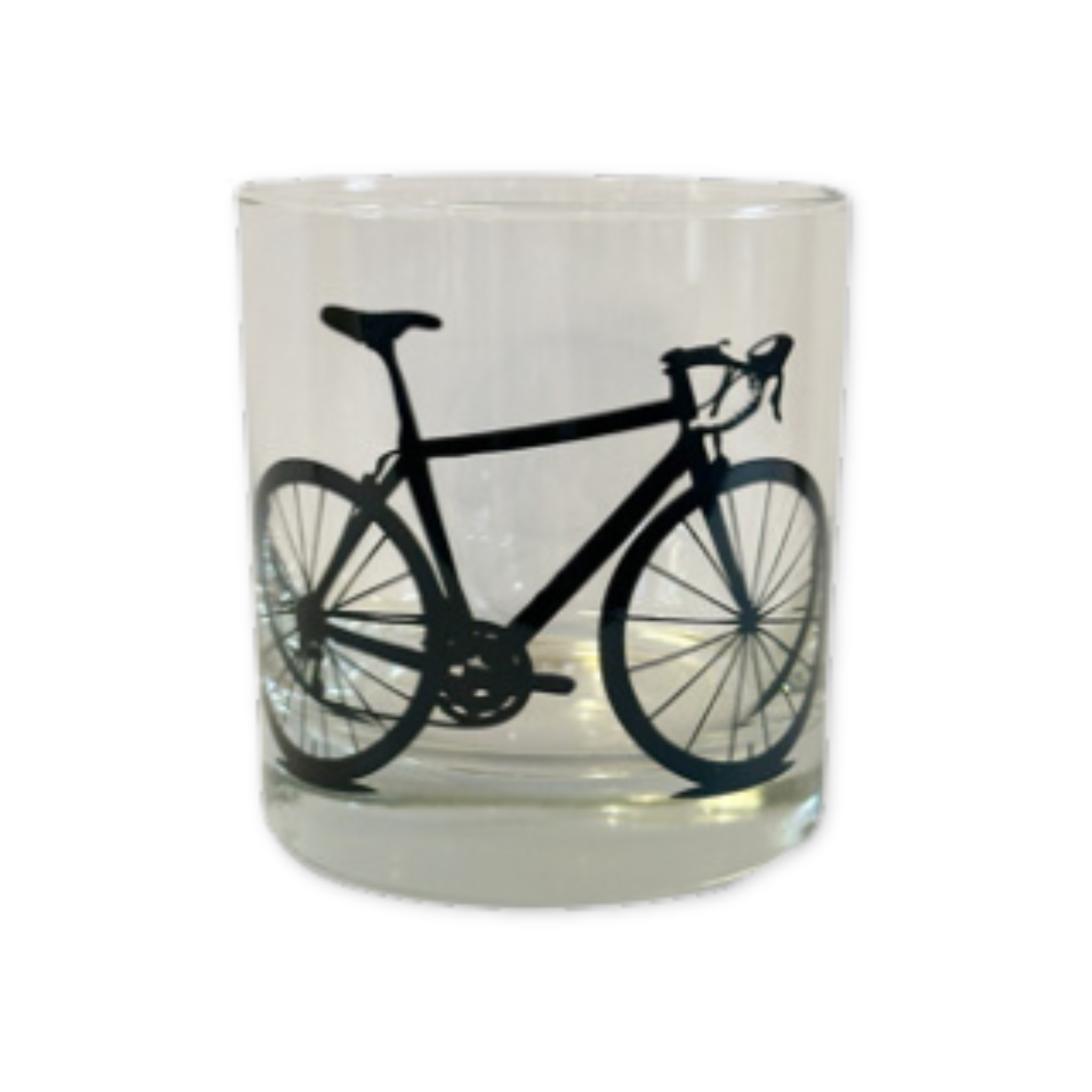 set of six rocks glasses with bike designs printed in multiple colors