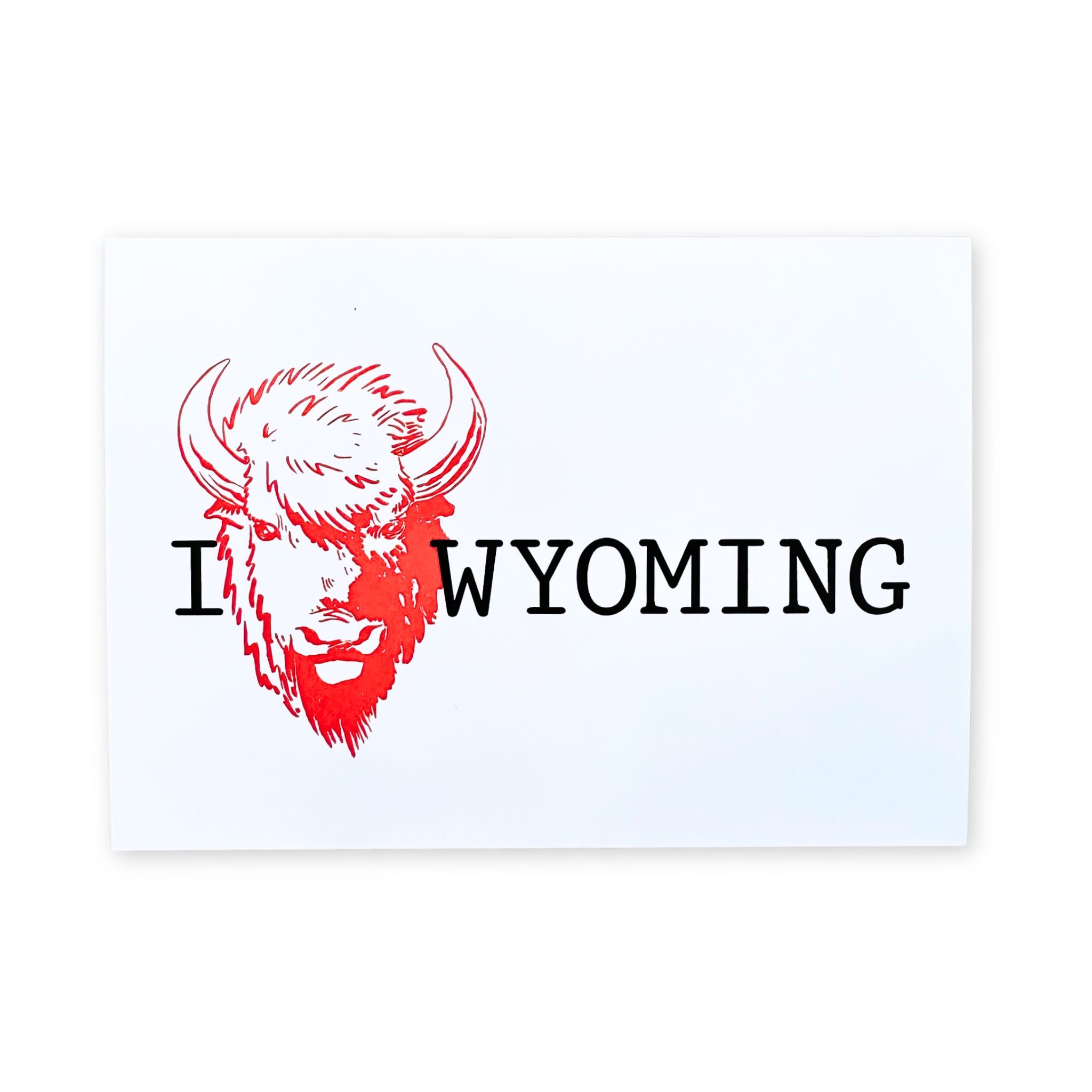 Postcard depicting "I Bison Wyoming" with a bison illustration in between "I" and "Wyoming".