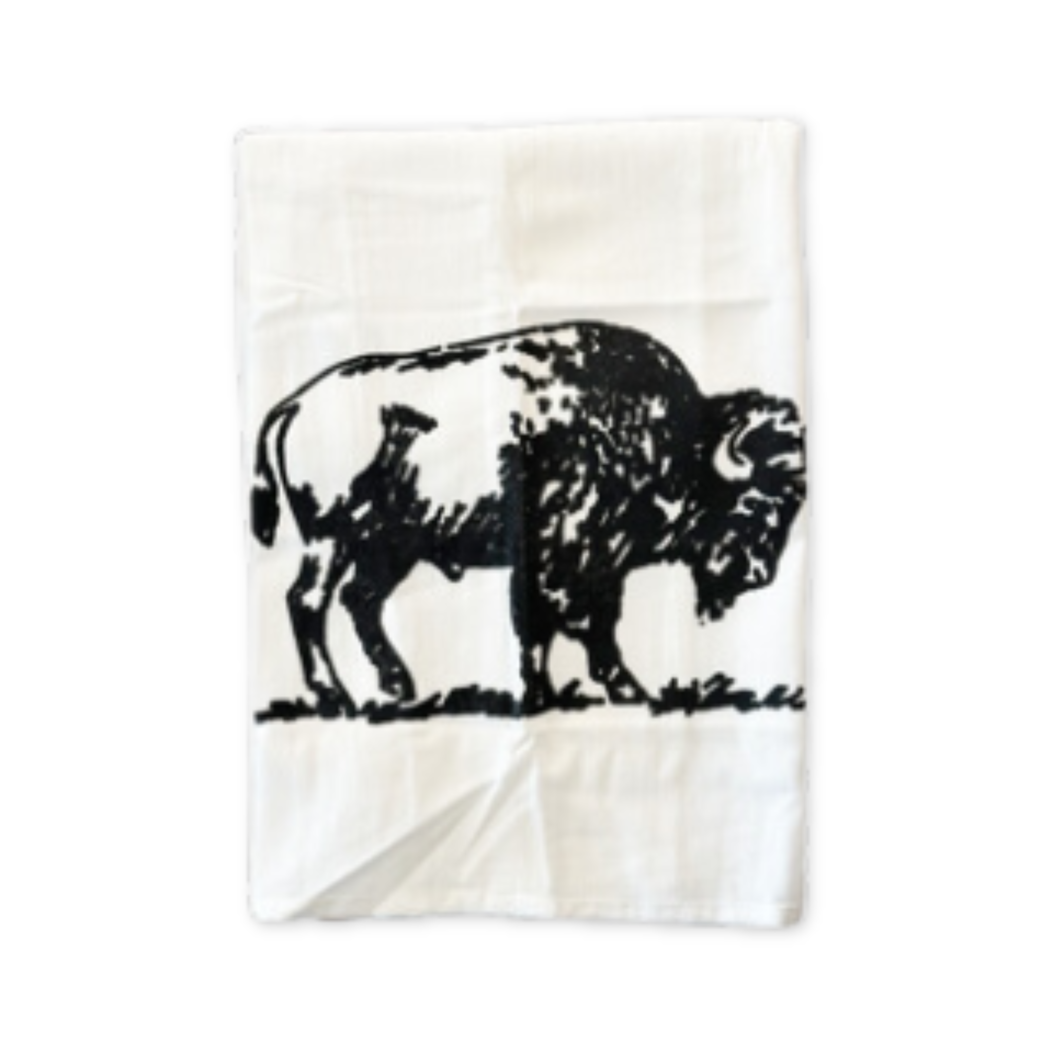 flour sack tea towel featuring a screen printed bison design