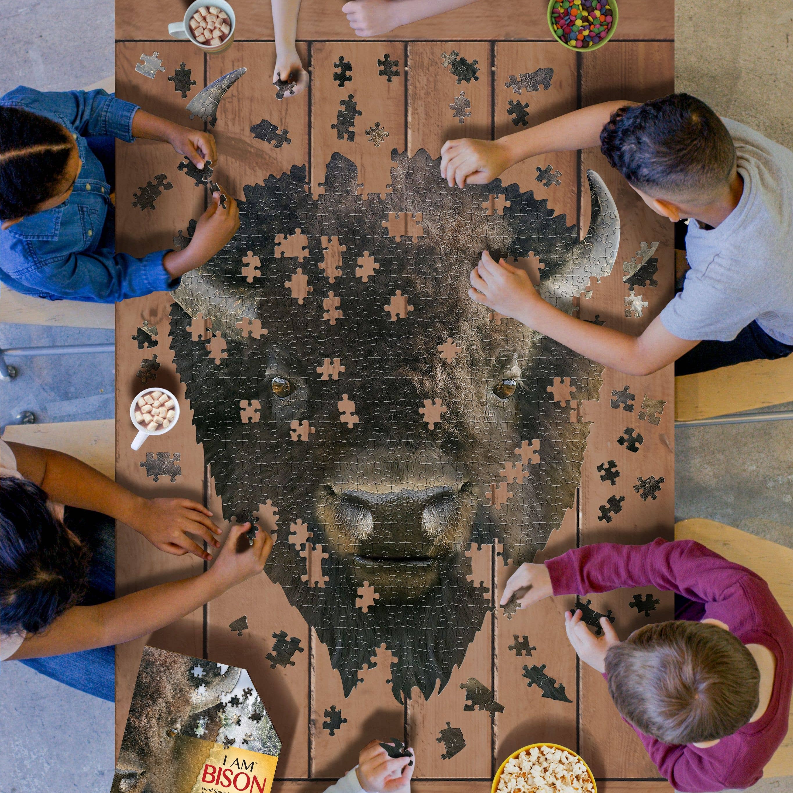 Family working on a puzzle