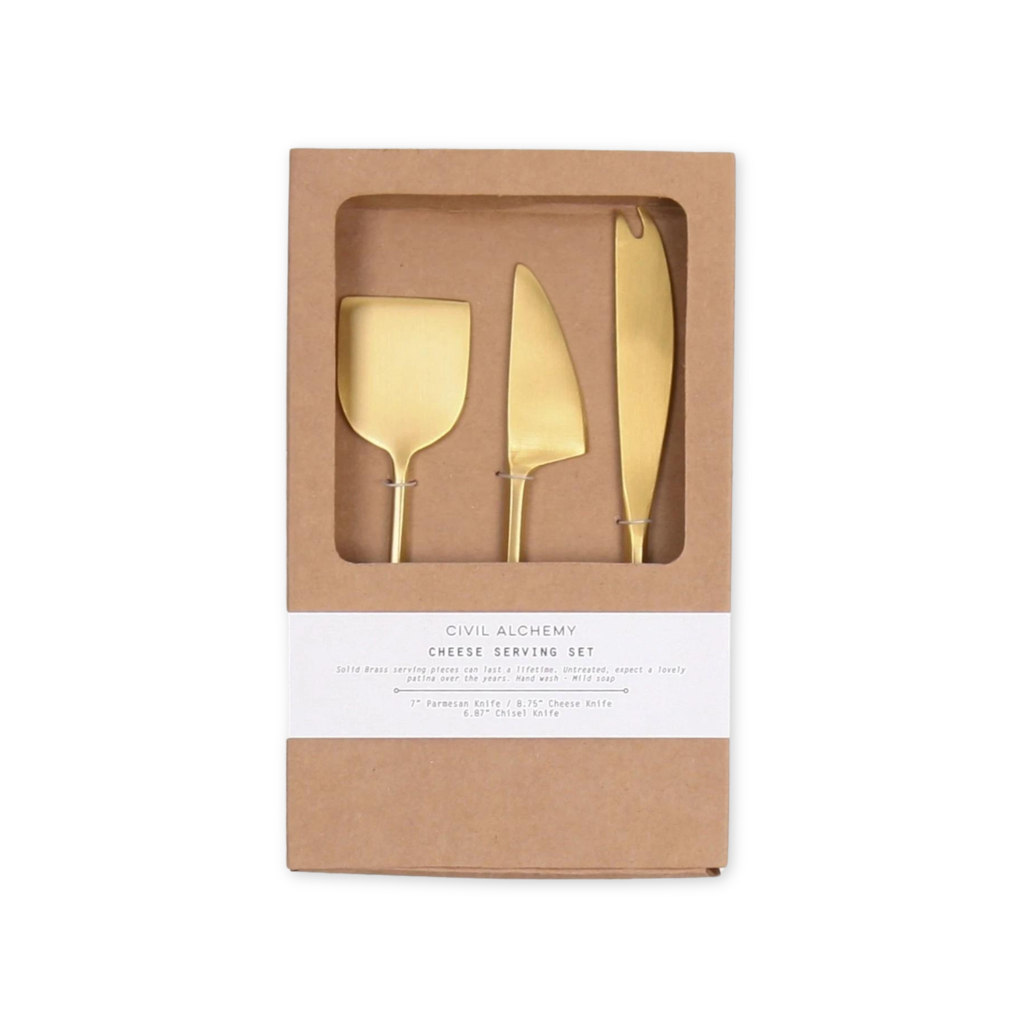 solid brass three piece cheese set