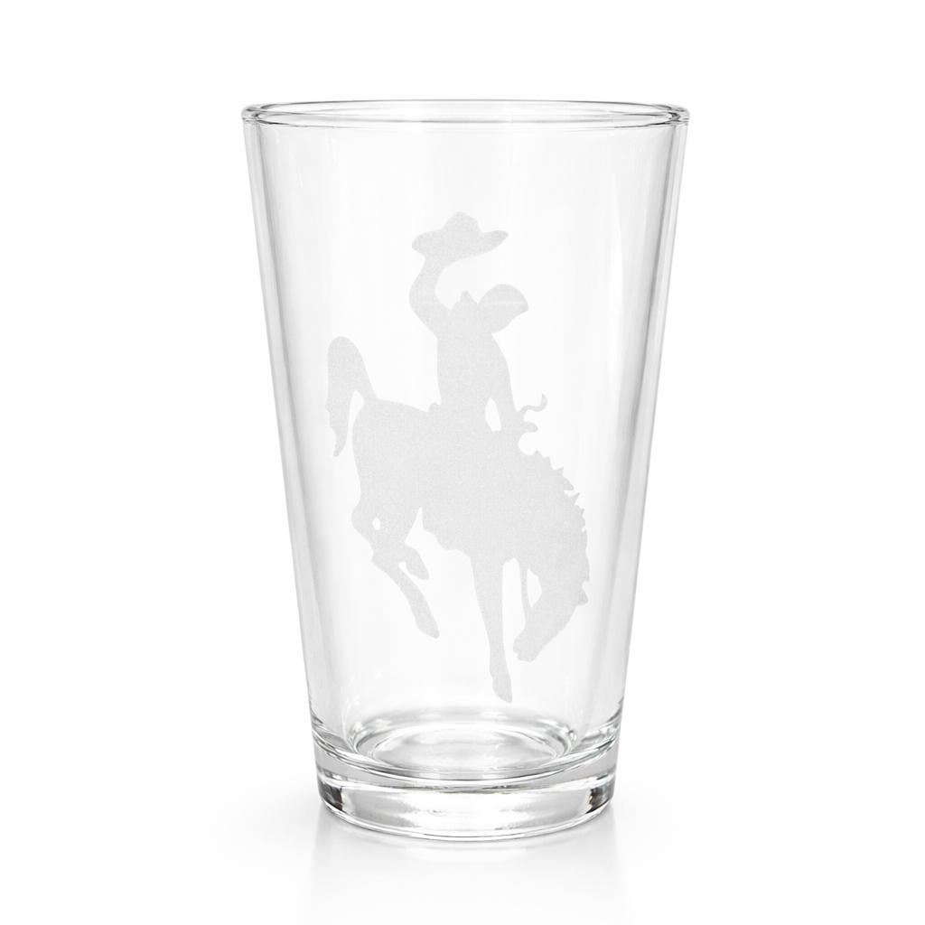 SANDBLASTED PINT GLASS WITH BRONCO LOGO