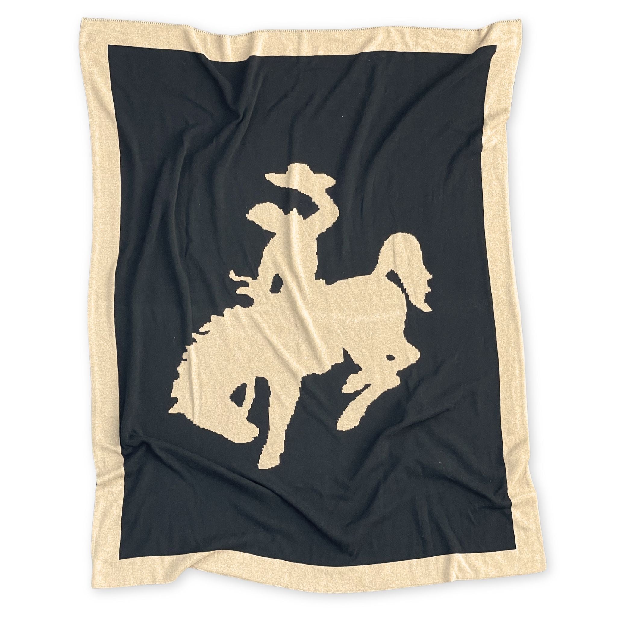 Bucking Bronco Throw Blanket - Black & Oatmeal