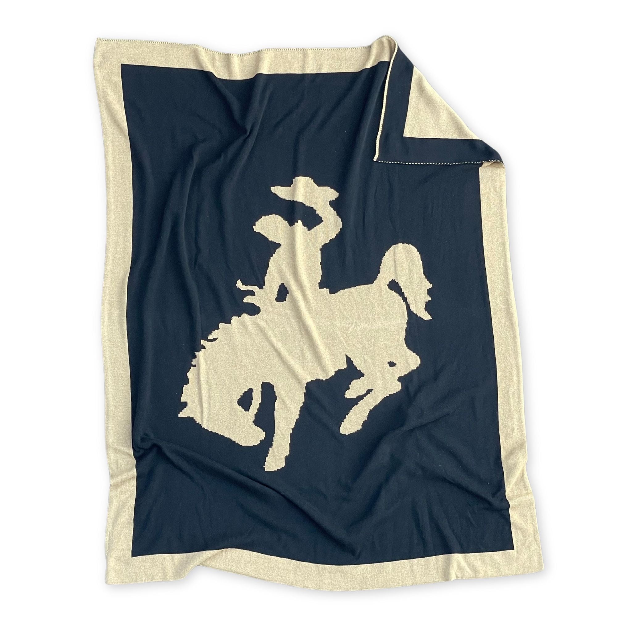 Bucking Bronco Throw Blanket - Black & Oatmeal